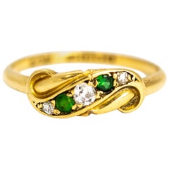 Antique Edwardian Green Garnet and Diamond 18 Carat Gold Ring