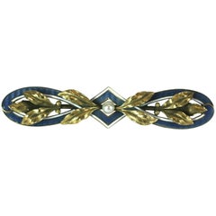 Edwardian Green Gold and Enamel Brooch