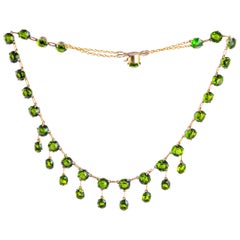 Collana edoardiana con pietre verdi e argento dorato