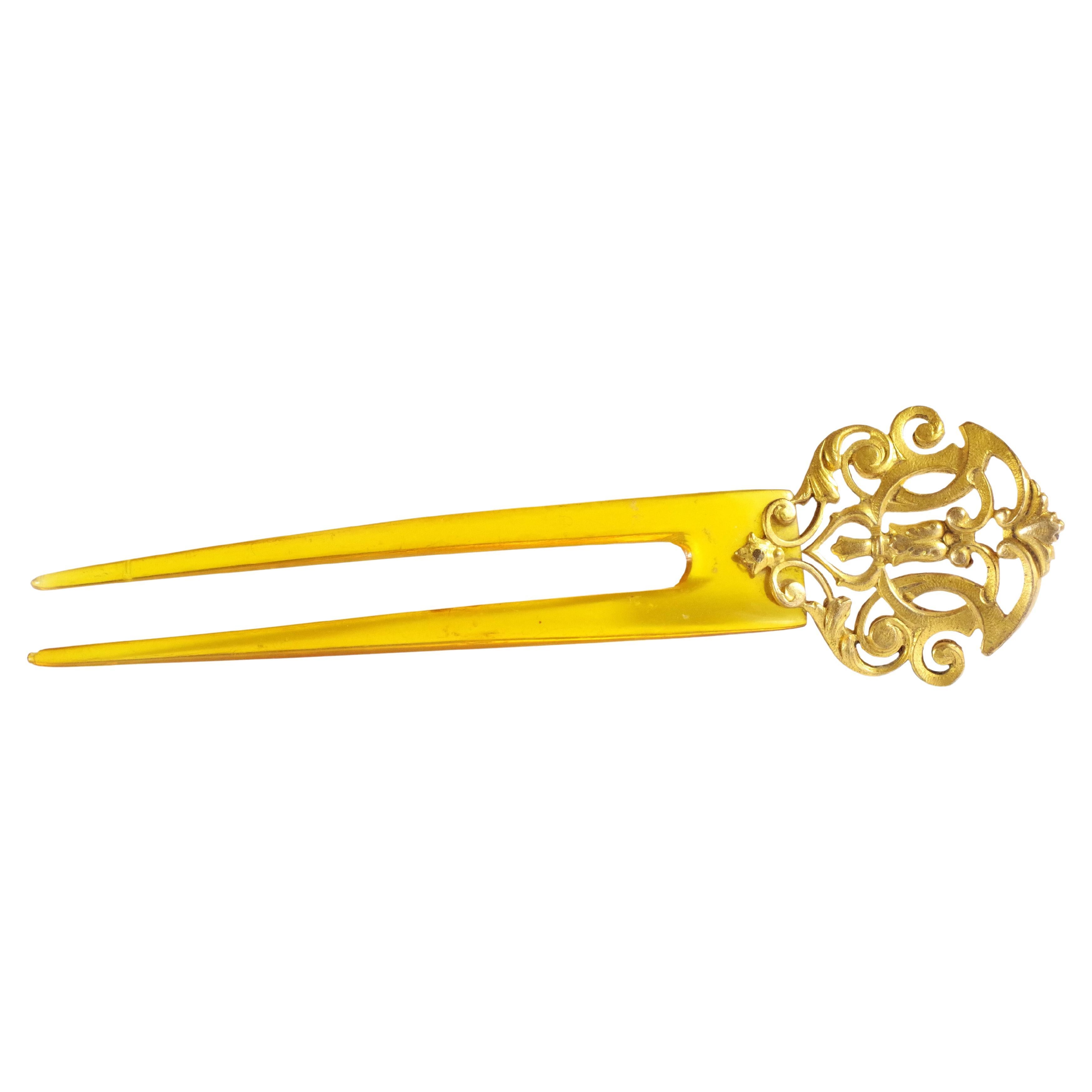 Edwardian Hair Pin, Wedding Hair Pin Gilded Bronze, Antique Hair Jewel