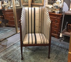 Edwardian Hall Chair in Blue and White Homespun and Ticking