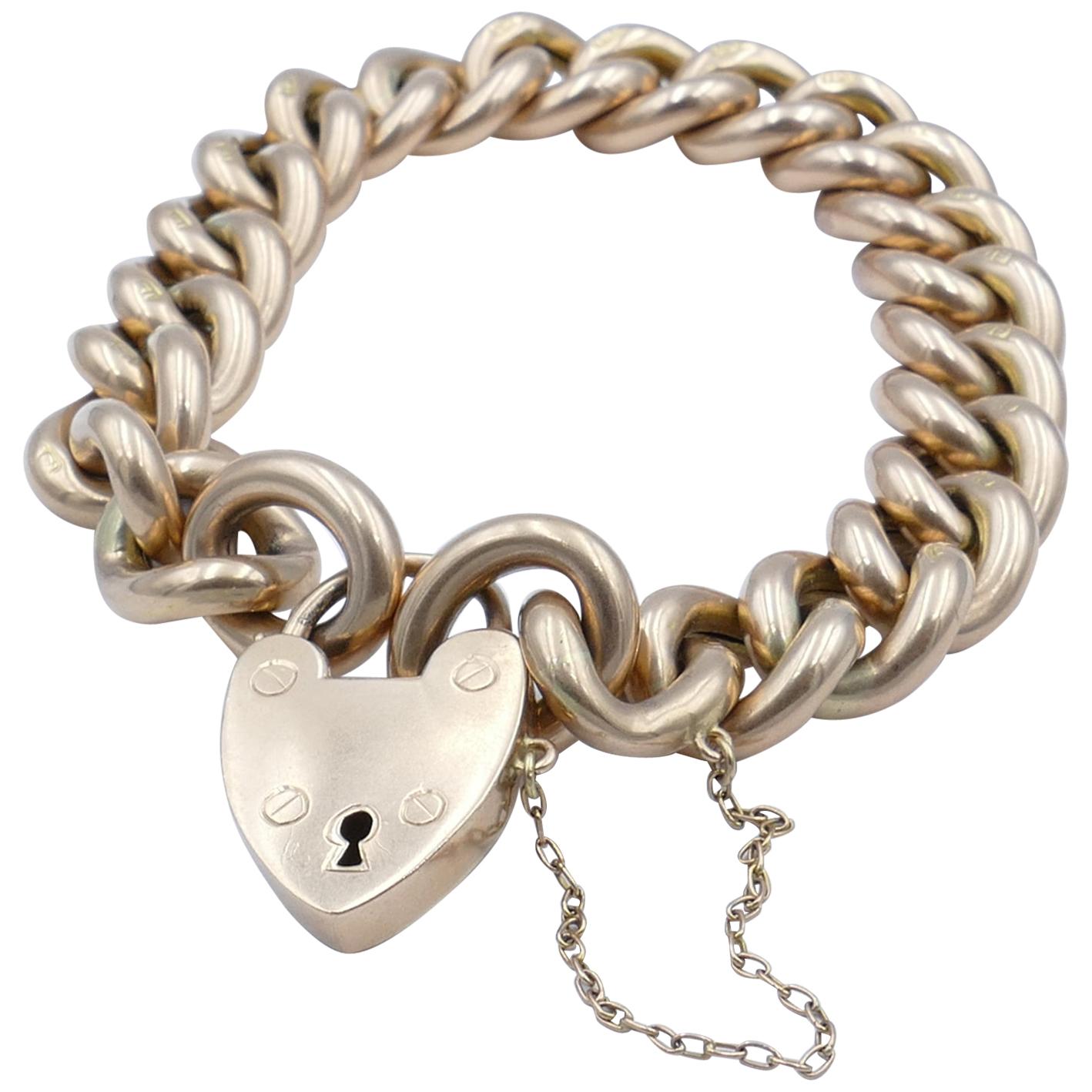 Edwardian Hallmarked 15 Carat Rosy Gold Curb Link Bracelet For Sale
