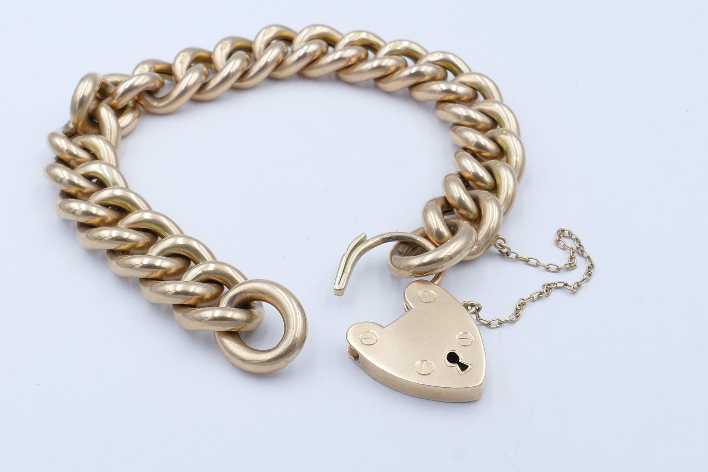 Women's or Men's Edwardian Hallmarked 15 Carat Rosy Gold Curb Link Bracelet For Sale