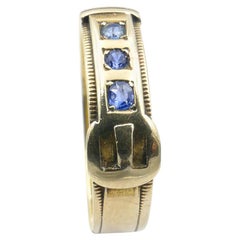 Edwardian Hallmarked 3 x Sapphire 18ct Yellow Gold Buckle Ring