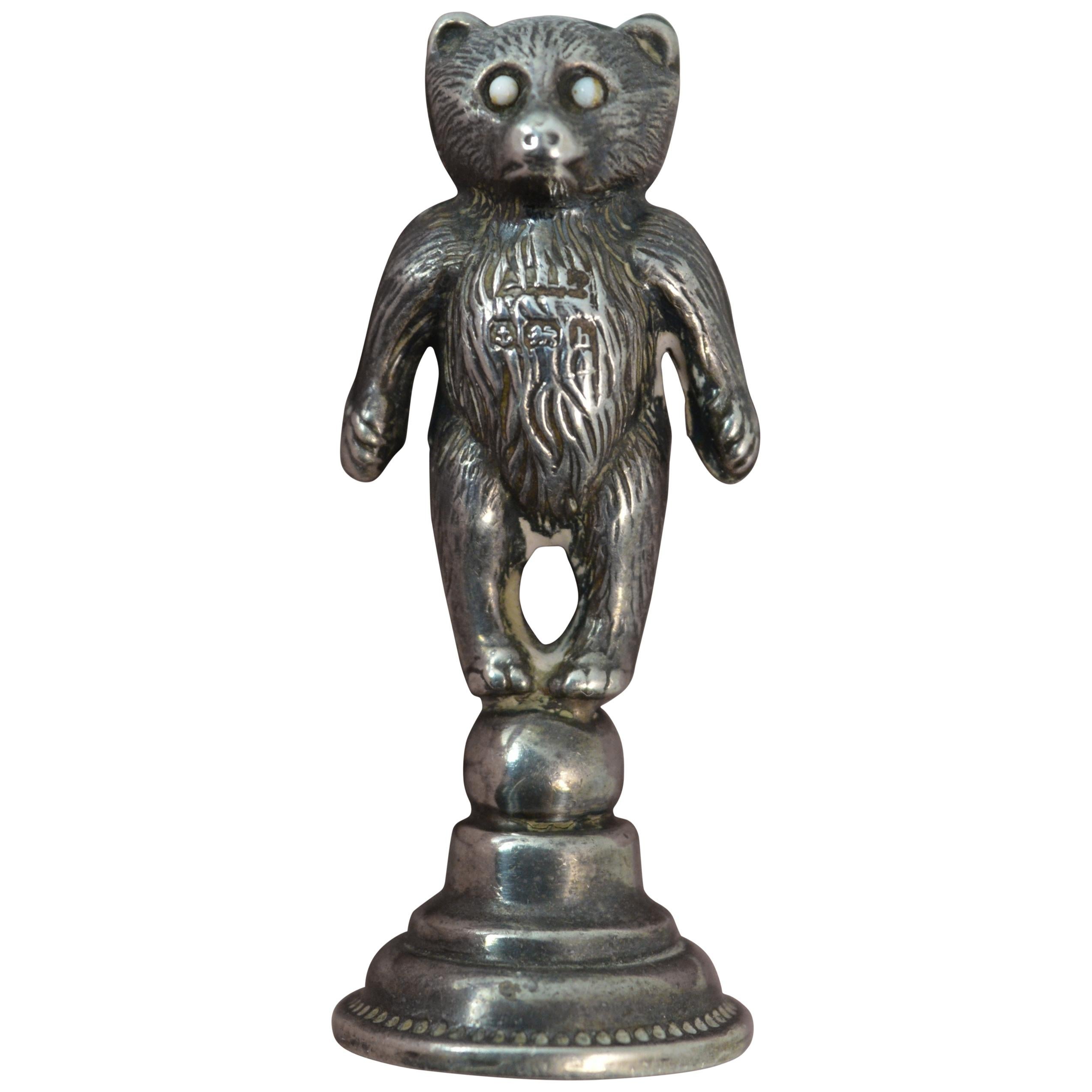 Edwardian Hallmarked Silver Teddy Bear Table Desk Seal