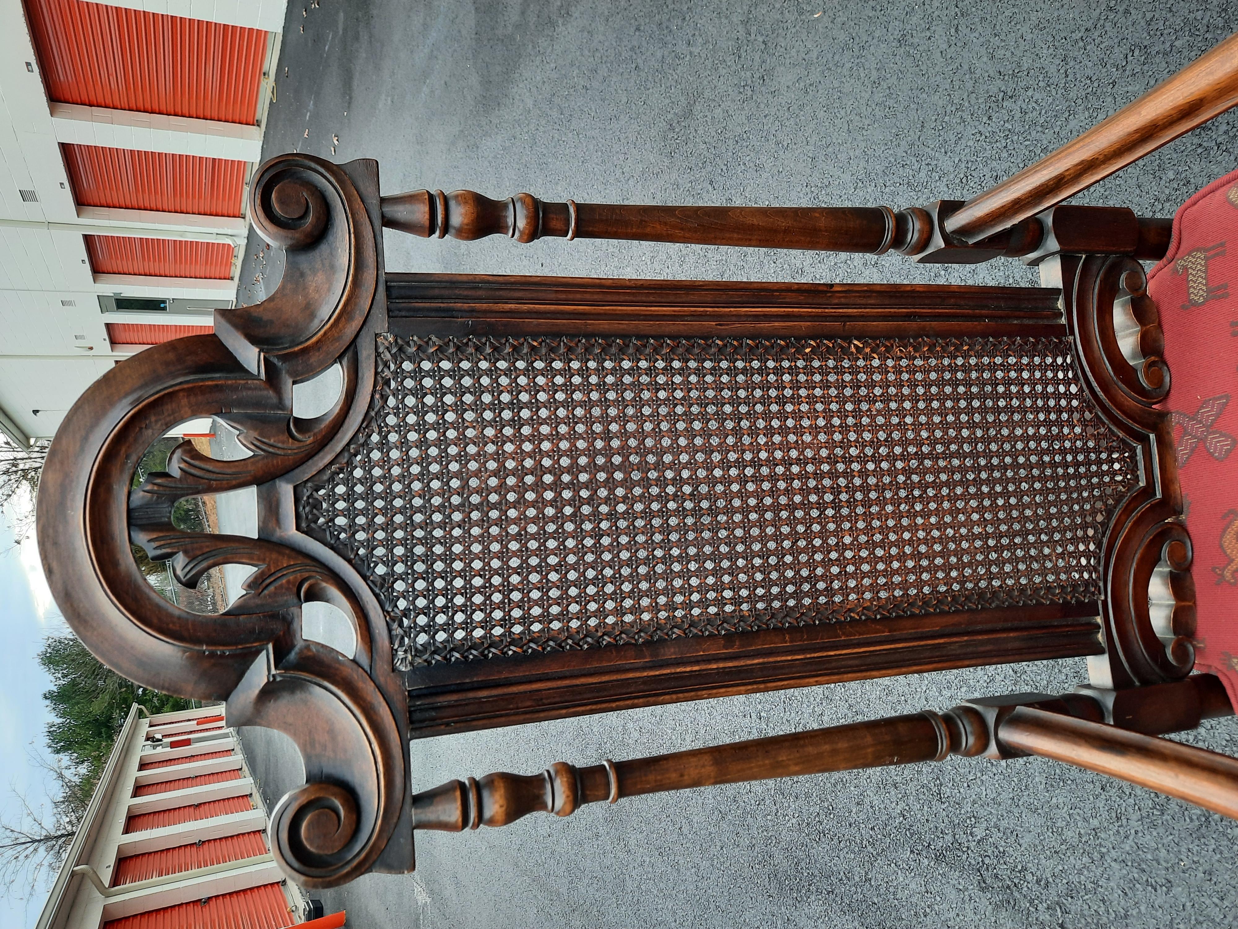Edwardian Hand Carved Oak and Cane Armchair, Circa 1920s For Sale 6