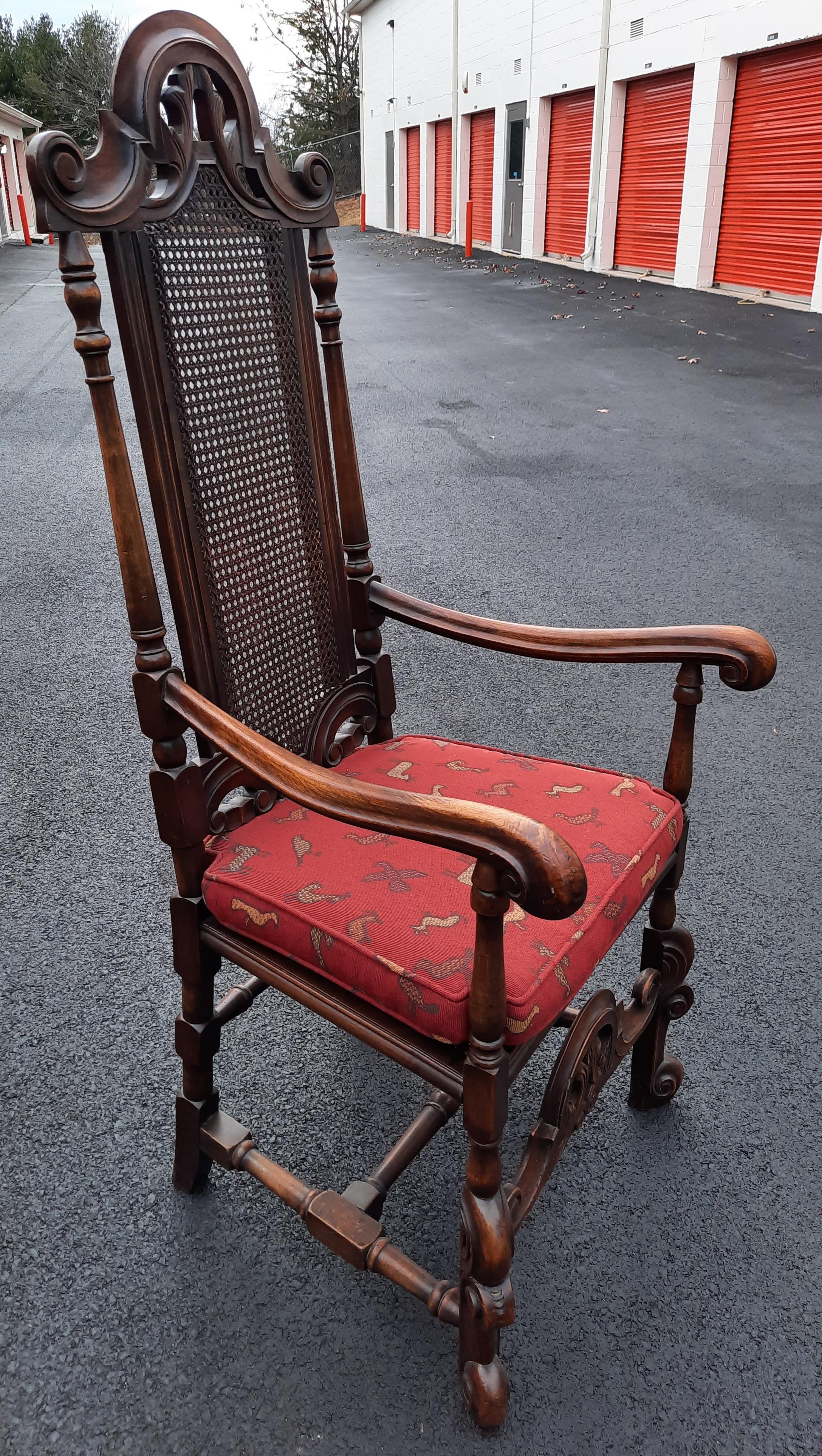 Edwardian Hand Carved Oak and Cane Armchair, Circa 1920s For Sale 8