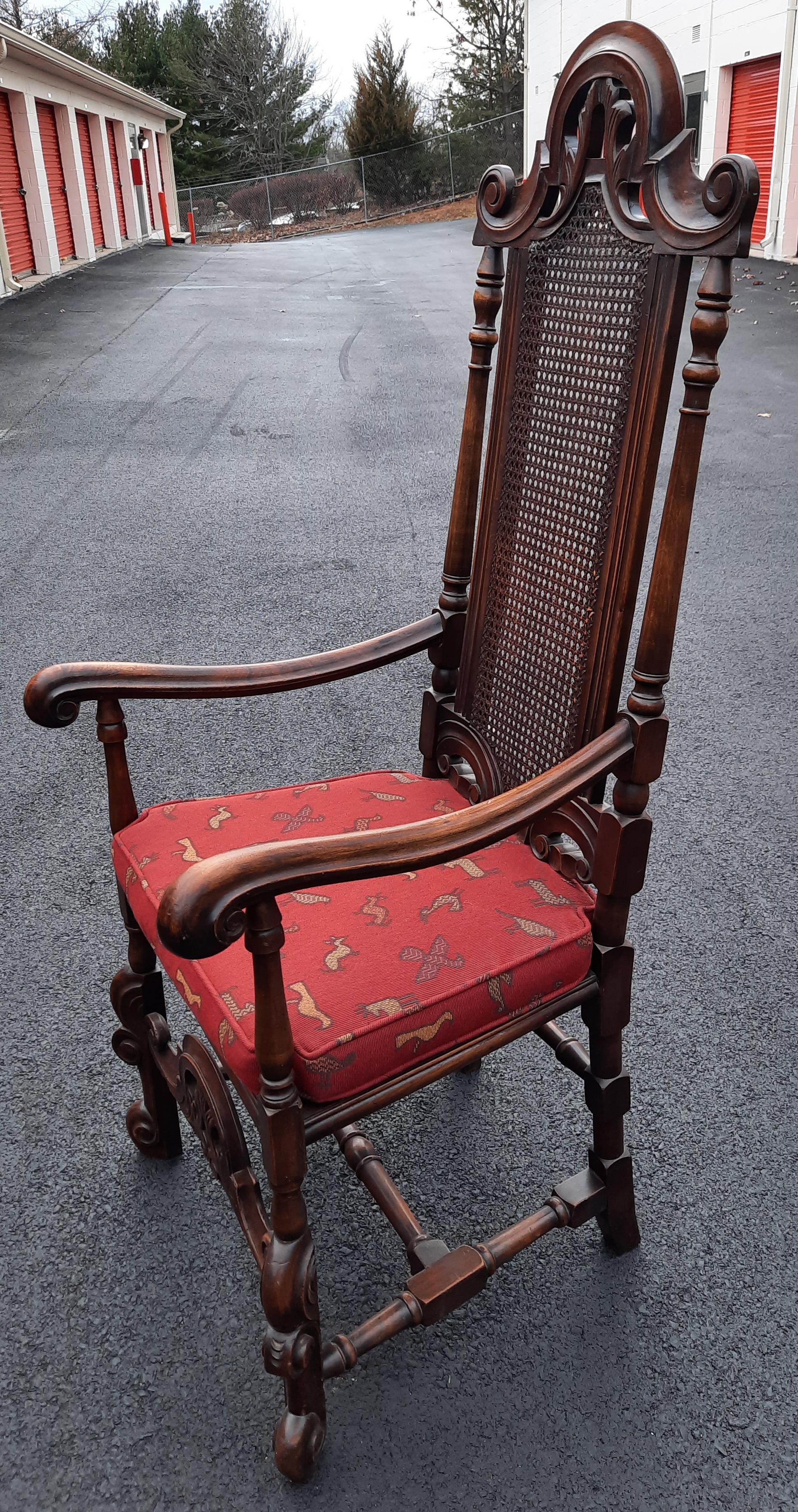 Edwardian Hand Carved Oak and Cane Armchair, Circa 1920s For Sale 9