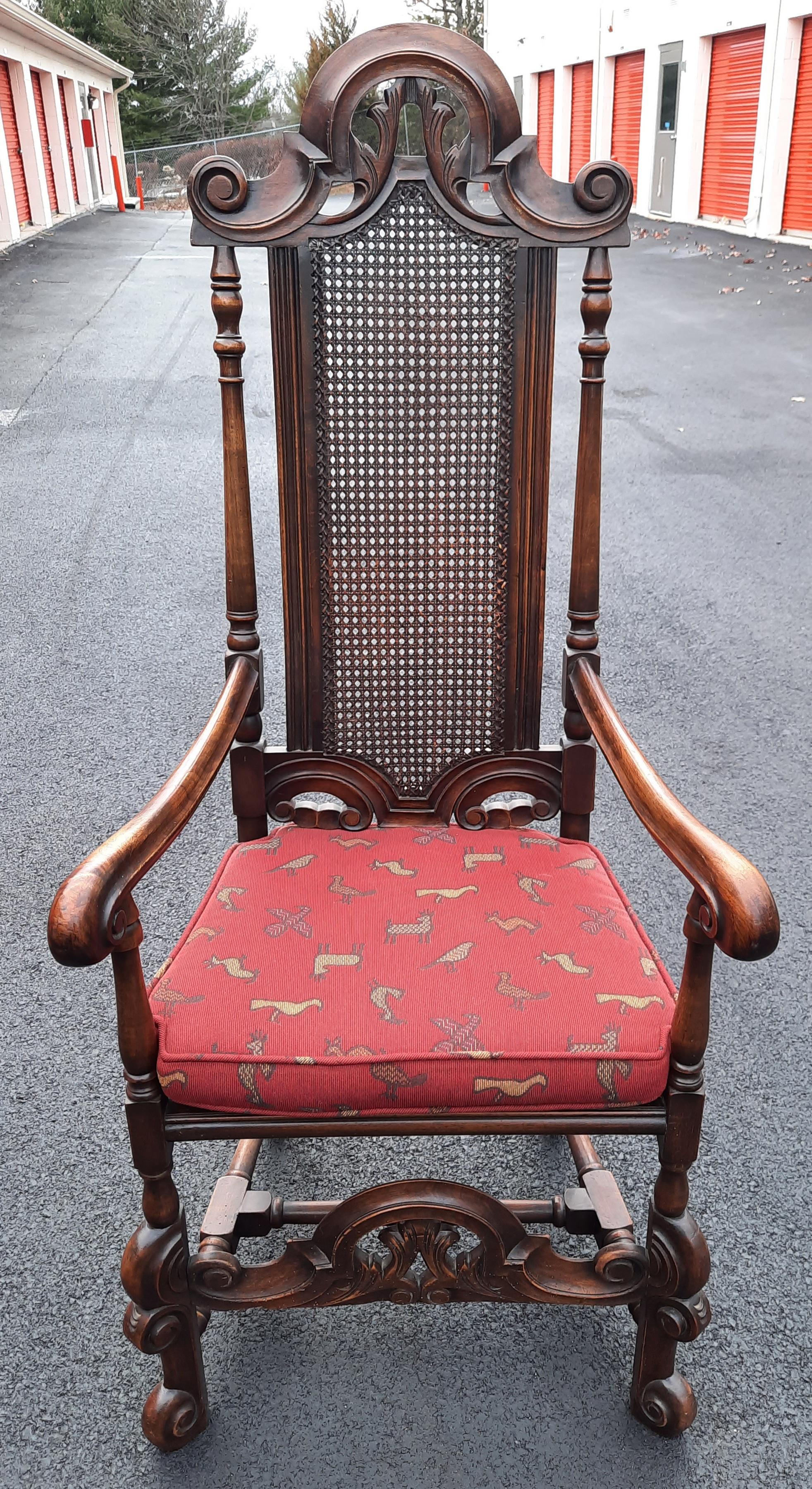 Edwardian Hand Carved Oak and Cane Armchair, Circa 1920s For Sale 10