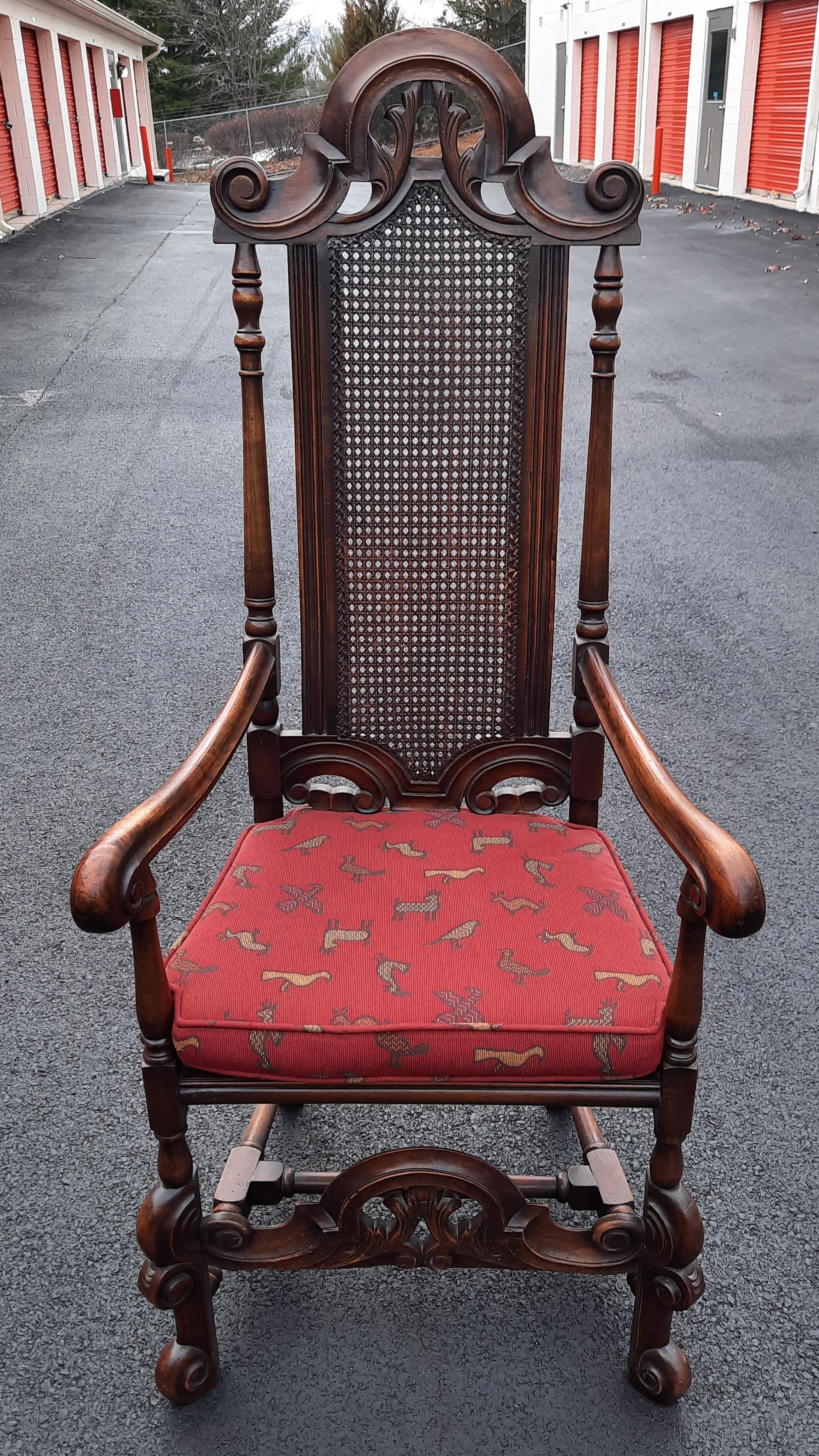 Edwardian Hand Carved Oak and Cane Armchair, Circa 1920s For Sale 11