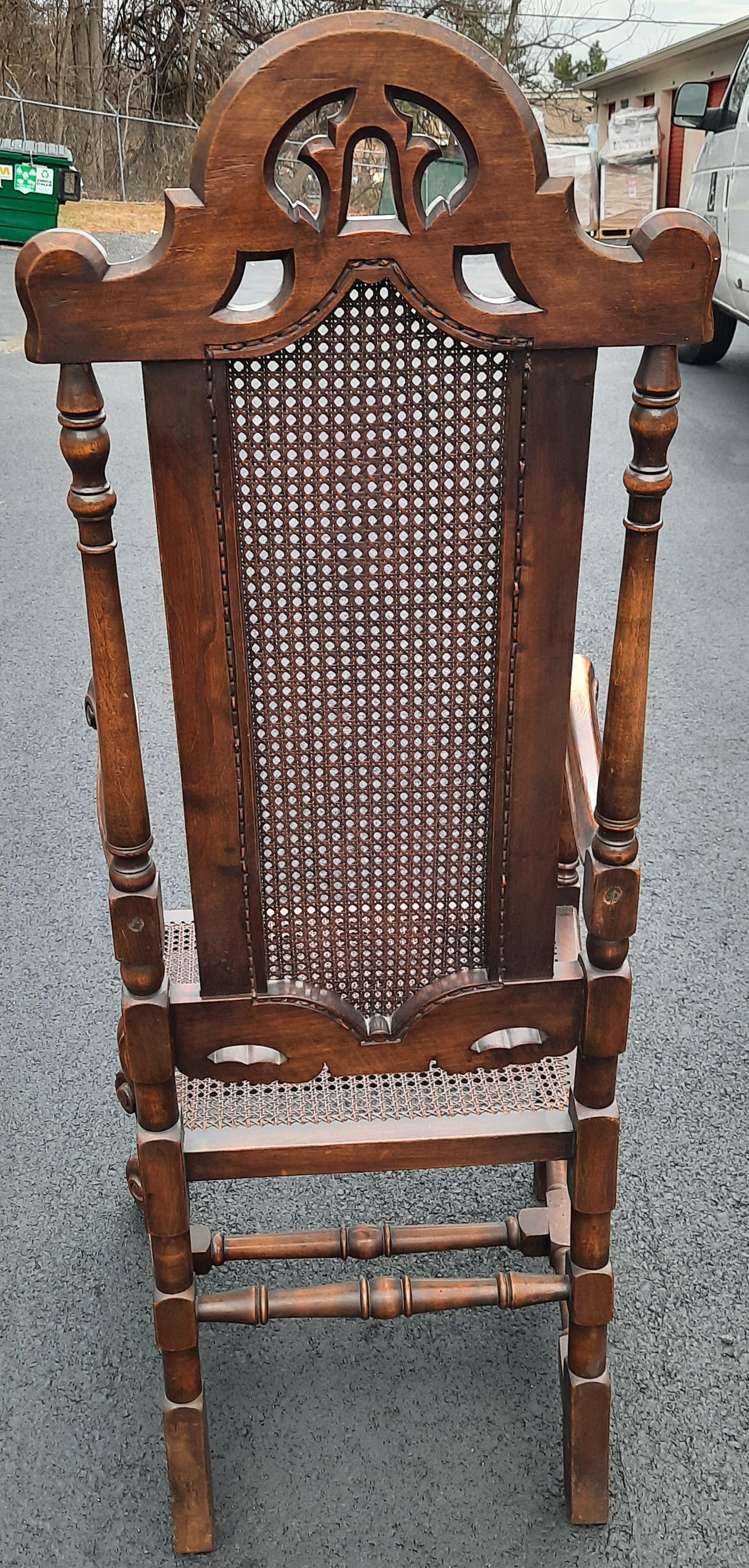 Edwardian Hand Carved Oak and Cane Armchair, Circa 1920s For Sale 2