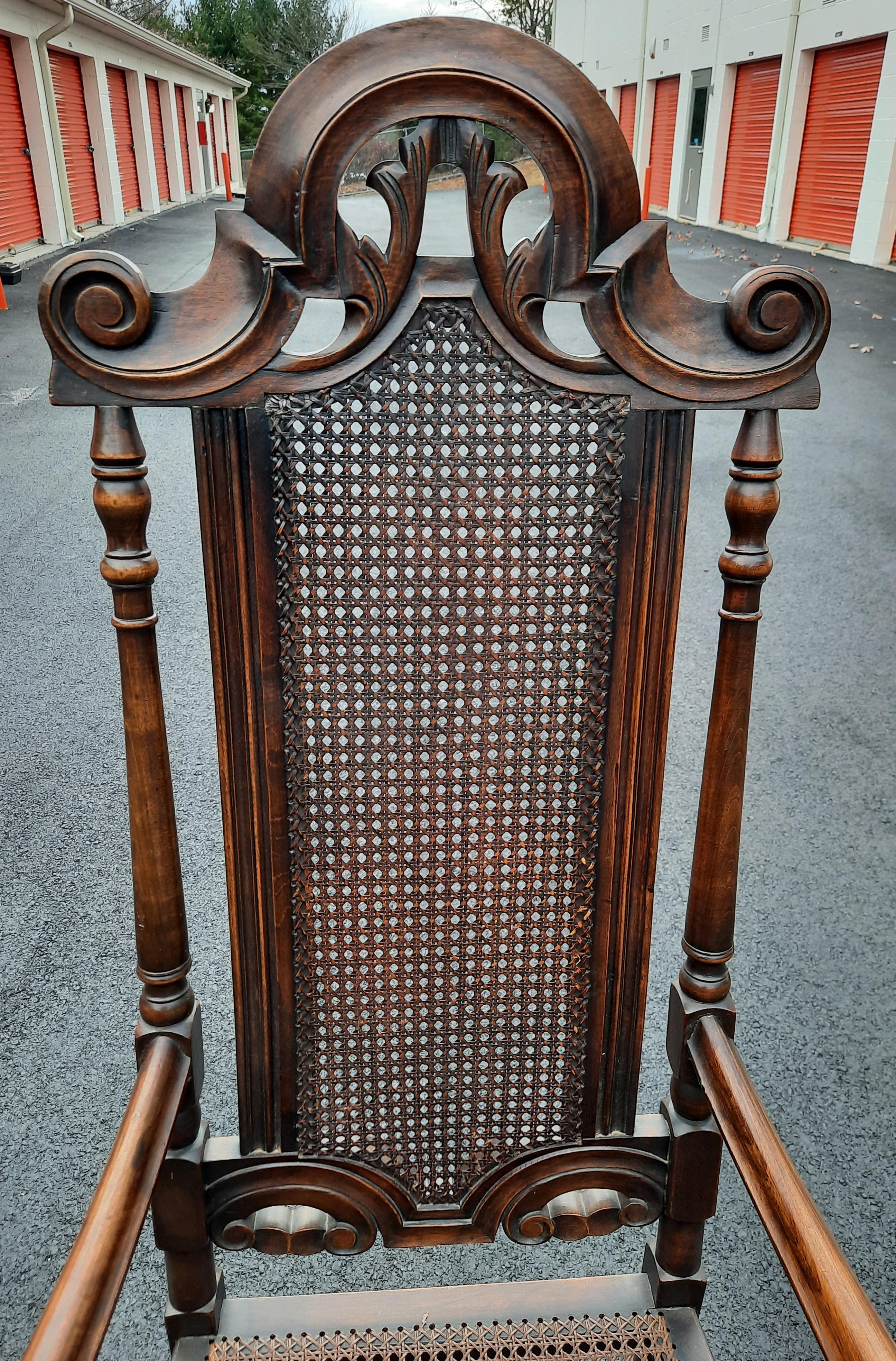 Edwardian Hand Carved Oak and Cane Armchair, Circa 1920s For Sale 3
