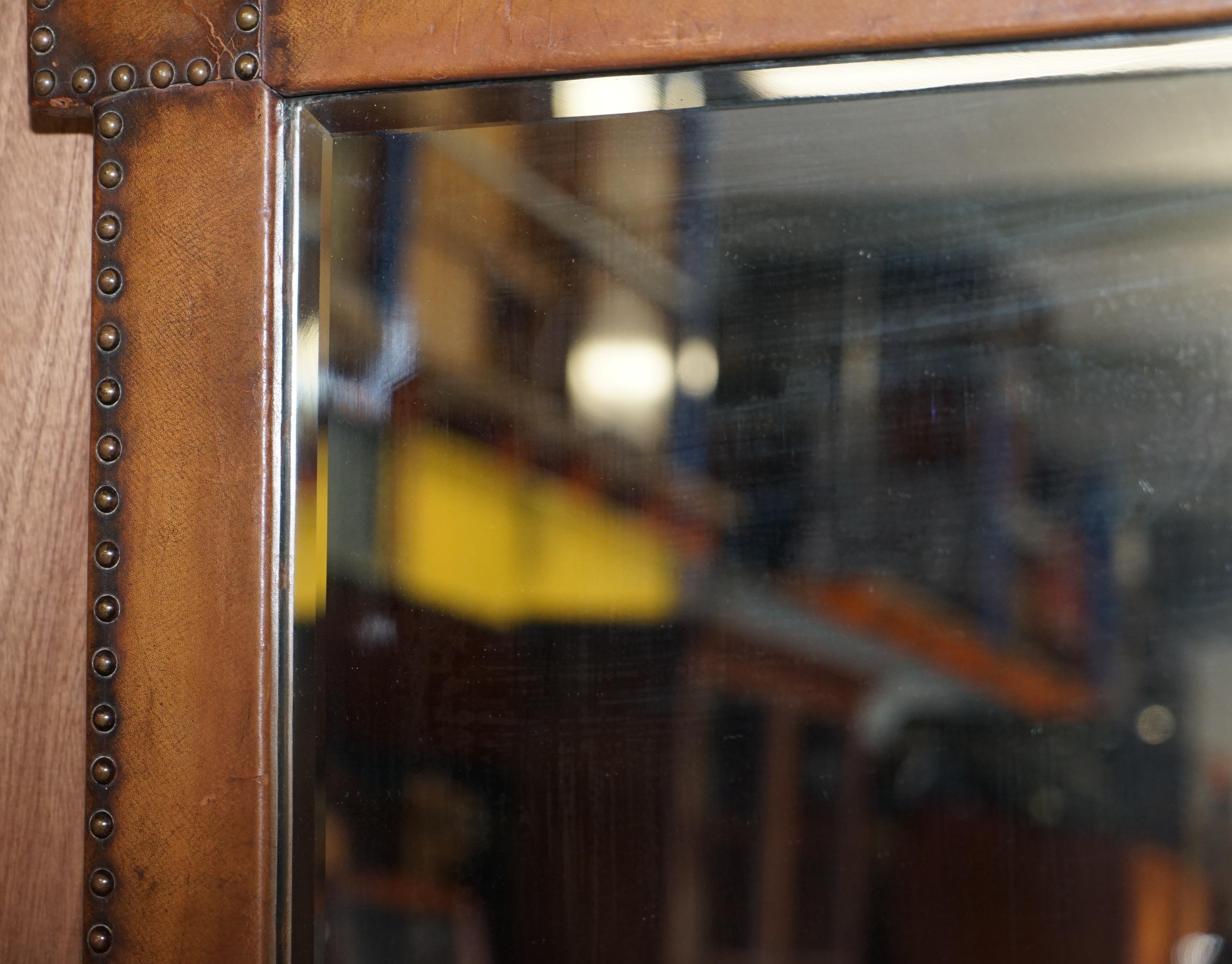 Edwardian Hand Dyed Brown Leather Mirror with Antique Studded Detail ...