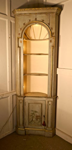 Edwardian Hand Painted Barrel Back Shelved Corner Cabinet