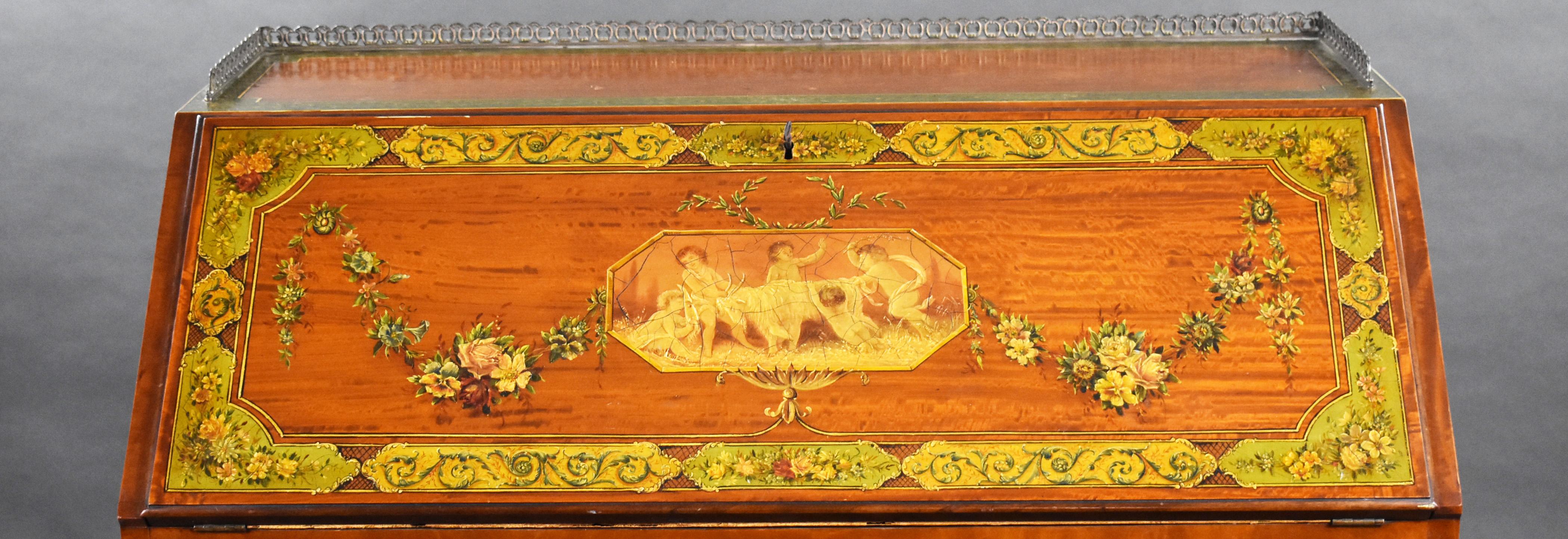 Edwardianisches handbemaltes Büro aus Seidenholz im Angebot 4