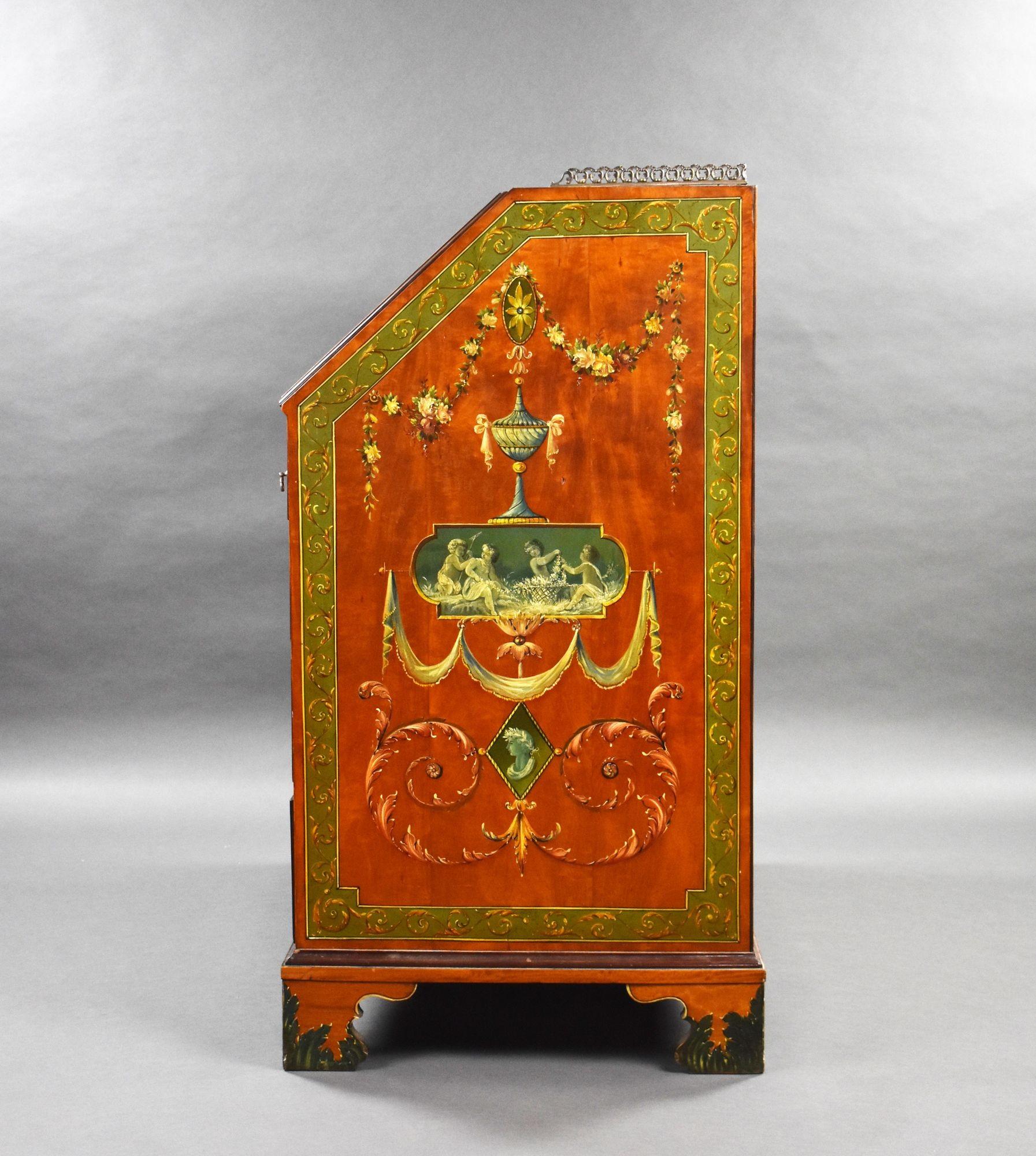 Edwardianisches handbemaltes Büro aus Seidenholz (Englisch) im Angebot