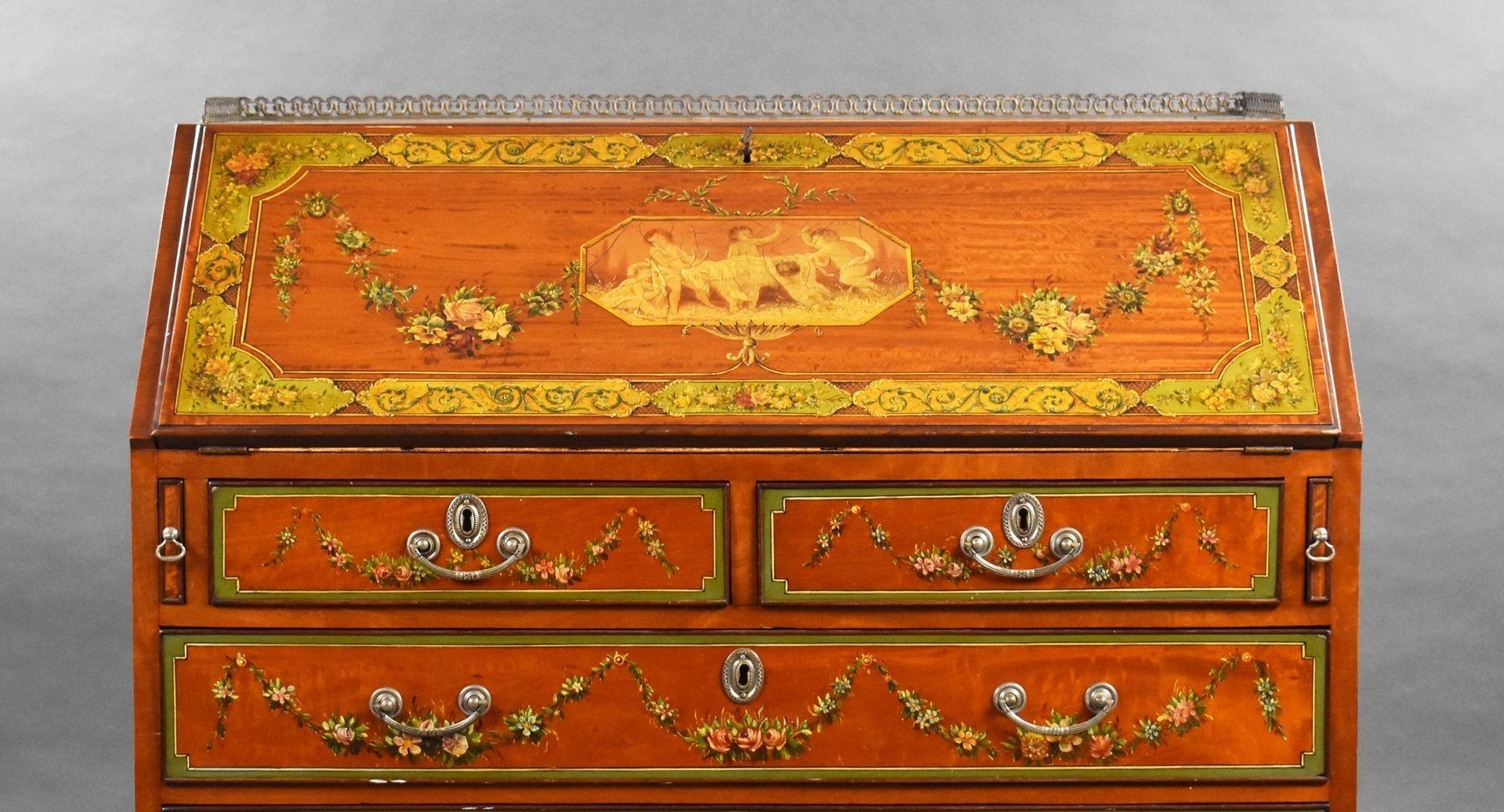 Edwardianisches handbemaltes Büro aus Seidenholz (20. Jahrhundert) im Angebot