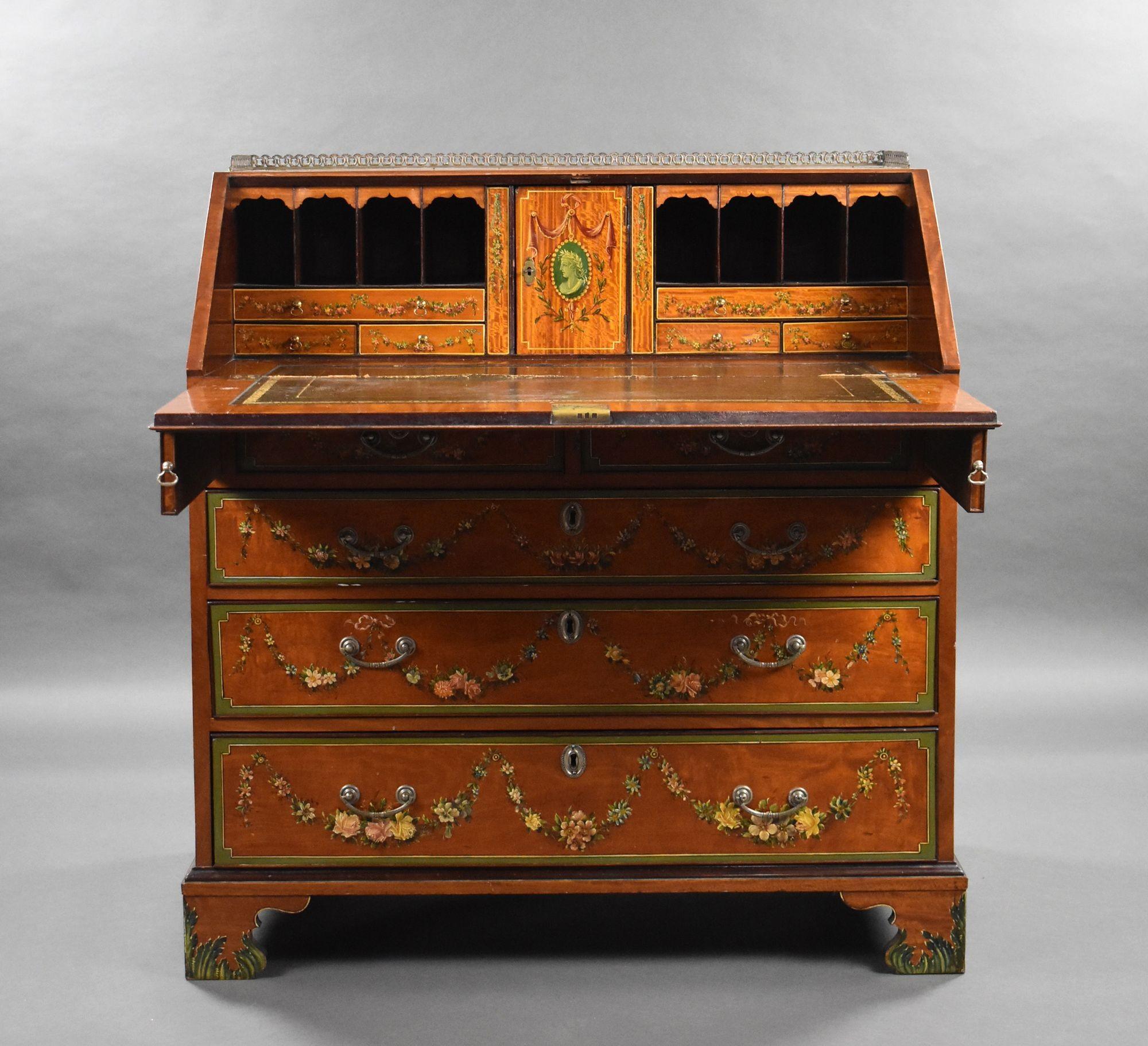 Edwardianisches handbemaltes Büro aus Seidenholz im Angebot 2