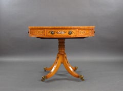 Edwardian Hand Painted Satinwood Drum Table