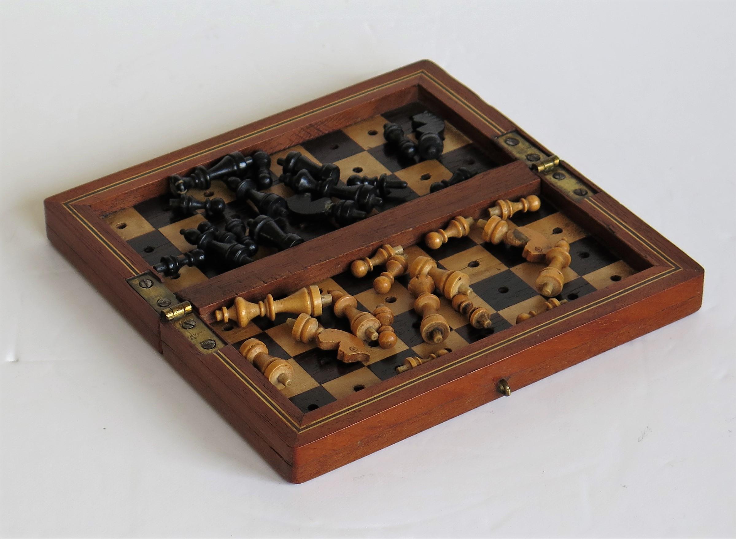 Edwardian Handmade Miniature Travelling Chess Set Game, circa 1900 1