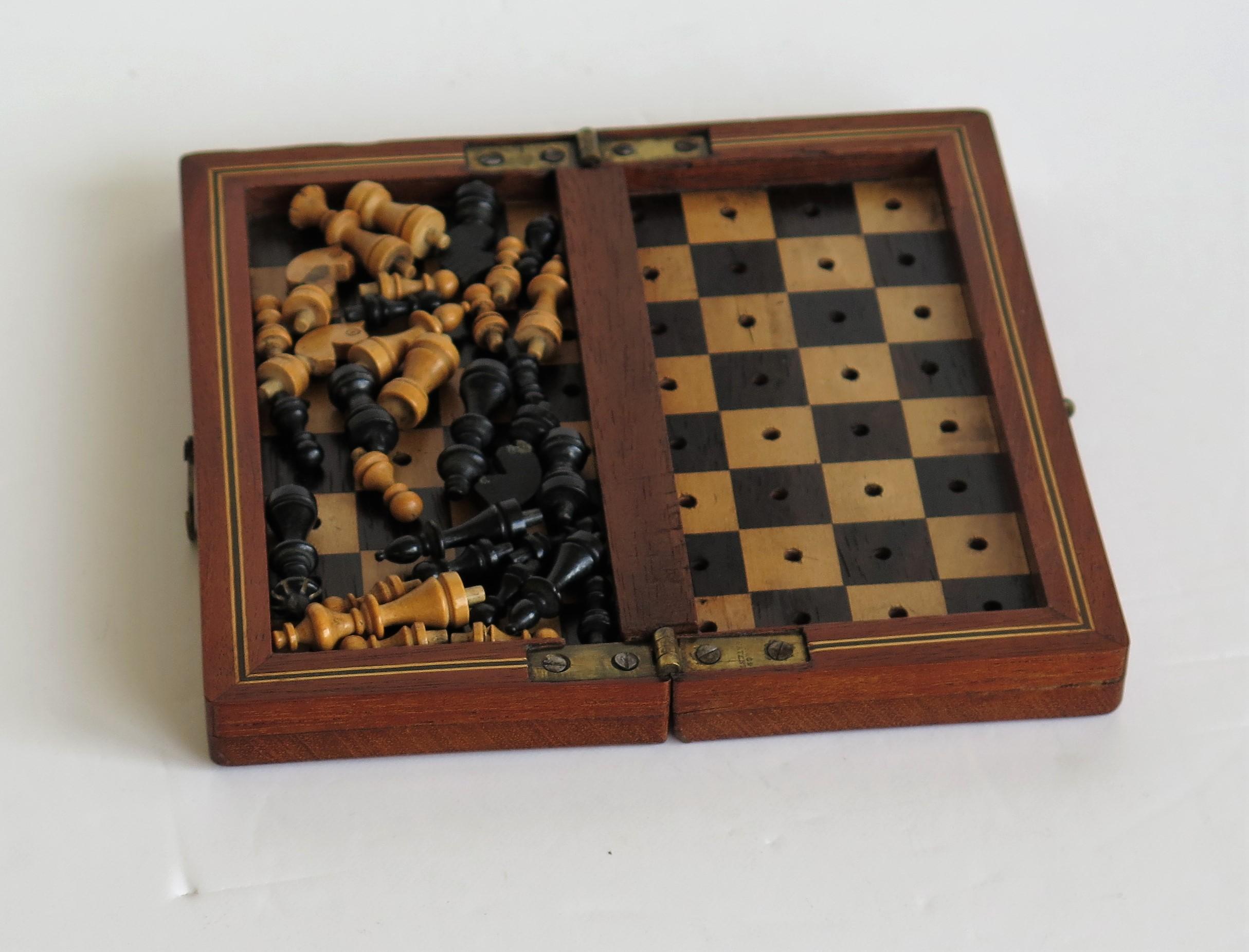 Edwardian Handmade Miniature Travelling Chess Set Game, circa 1900 2