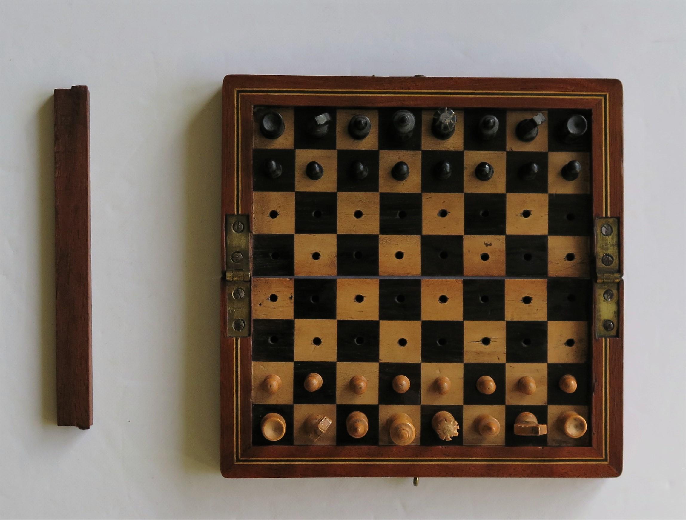 British Edwardian Handmade Miniature Travelling Chess Set Game, circa 1900