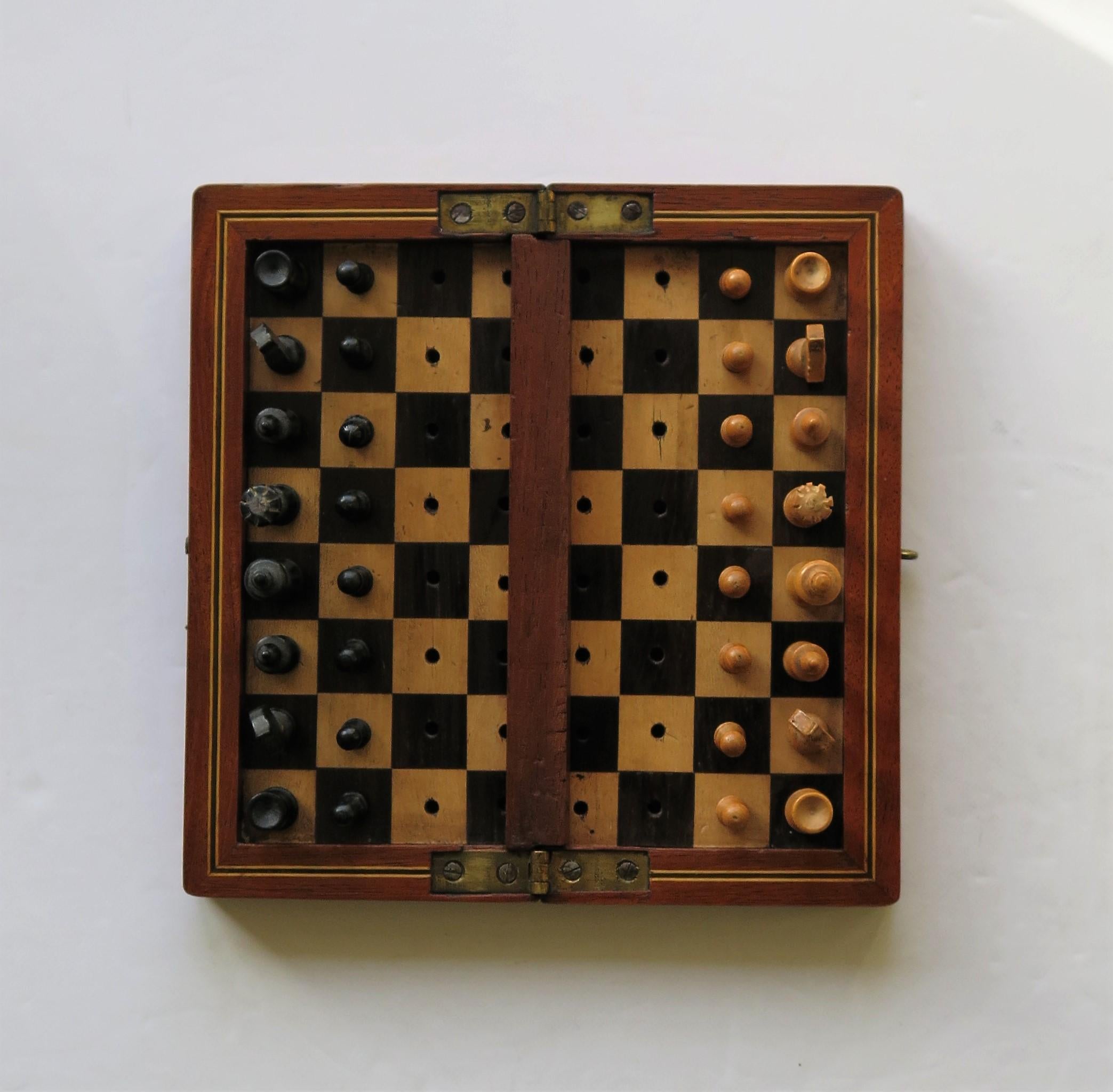 Hand-Crafted Edwardian Handmade Miniature Travelling Chess Set Game, circa 1900