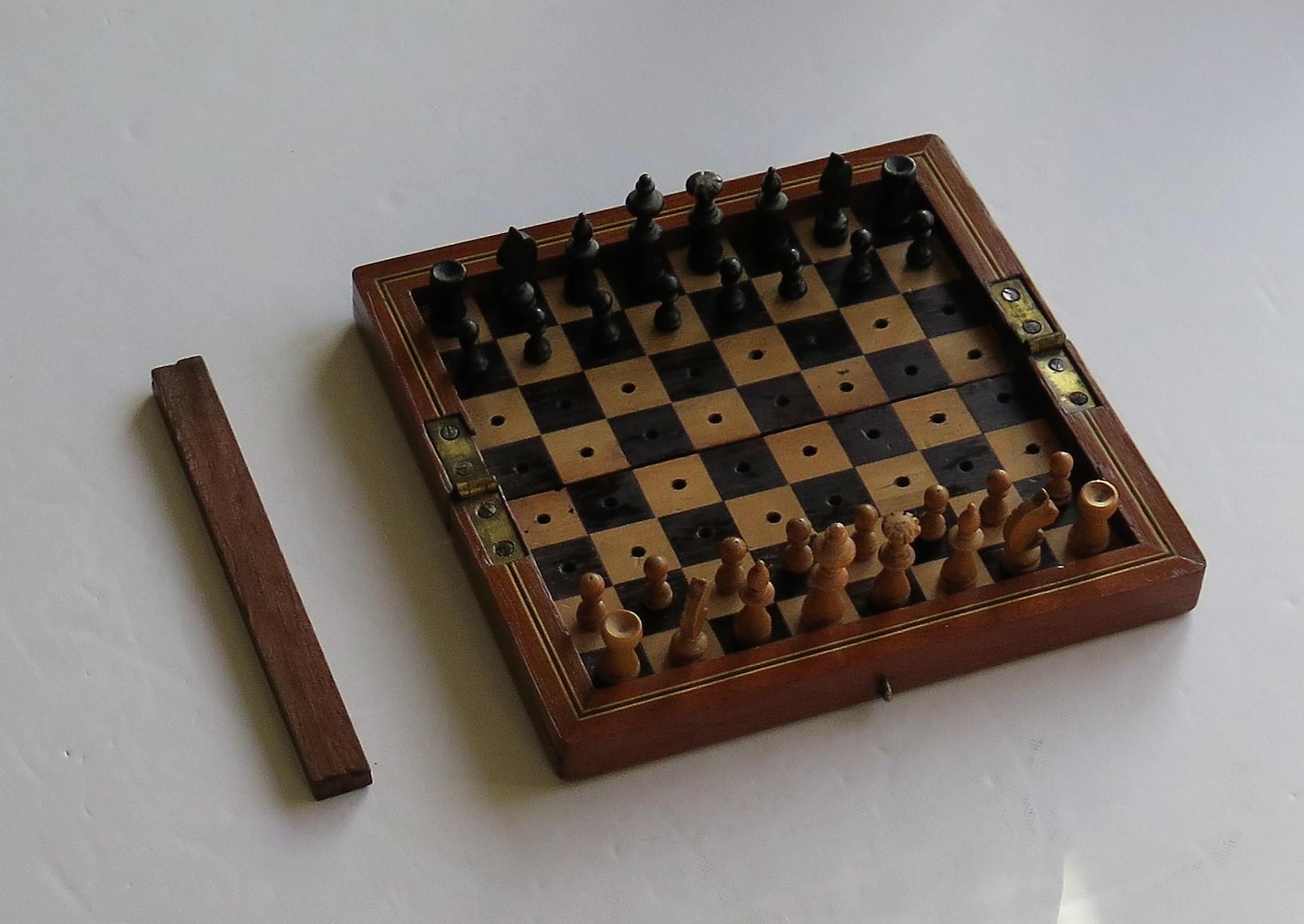20th Century Edwardian Handmade Miniature Travelling Chess Set Game, circa 1900