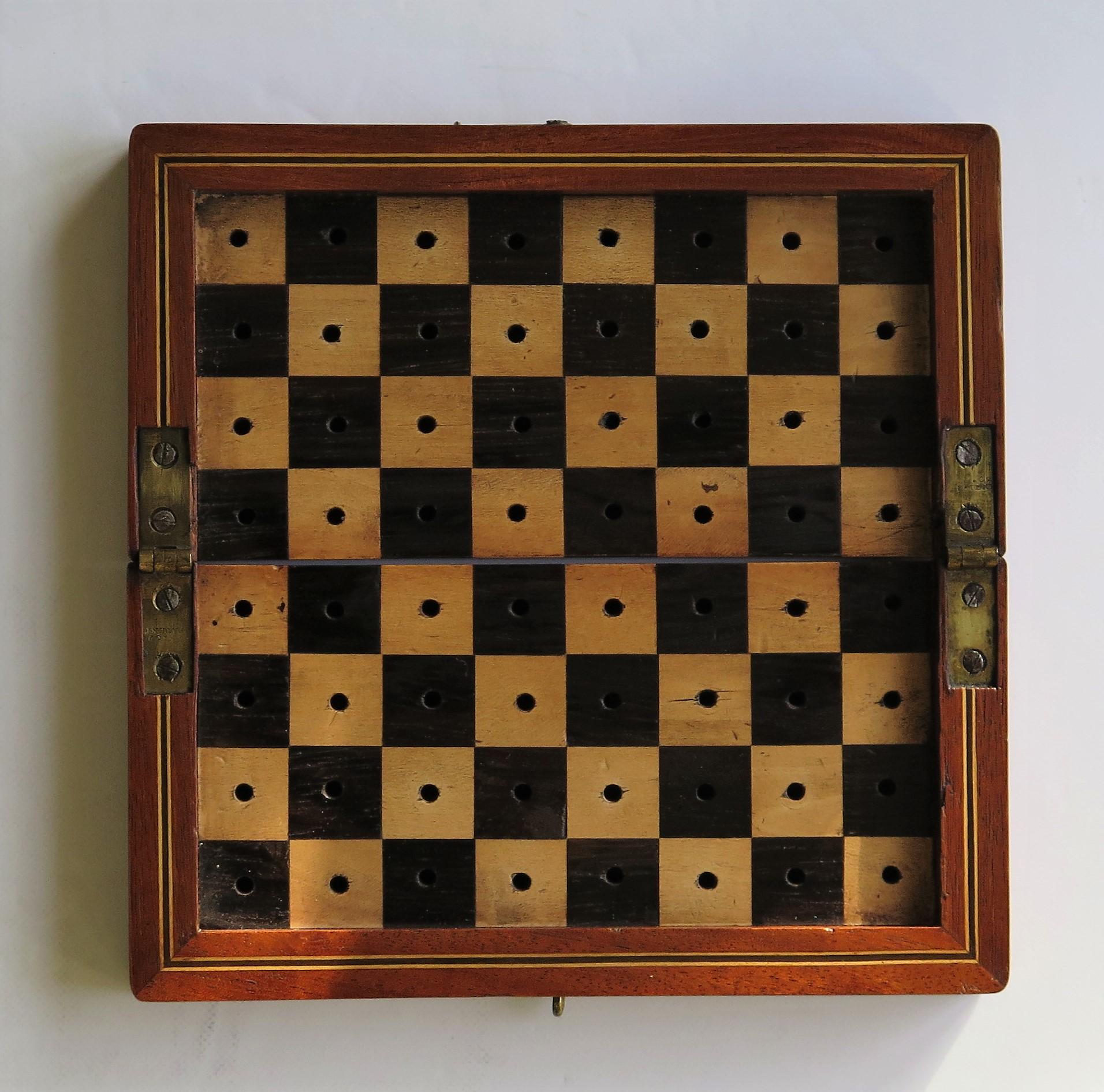 Brass Edwardian Handmade Miniature Travelling Chess Set Game, circa 1900