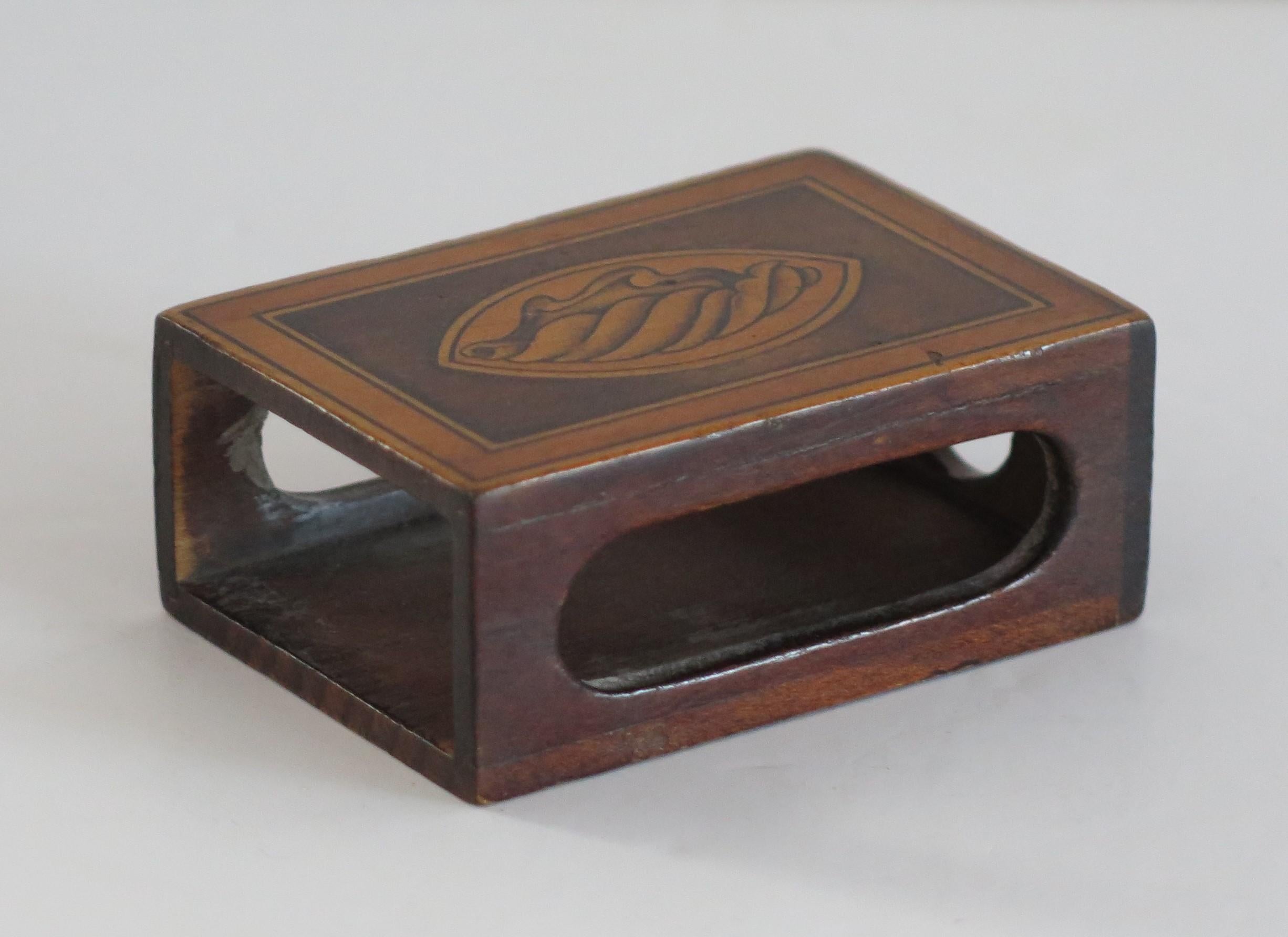 English Edwardian Hardwood Vesta Case with Shell Inlay, Circa 1900 For Sale