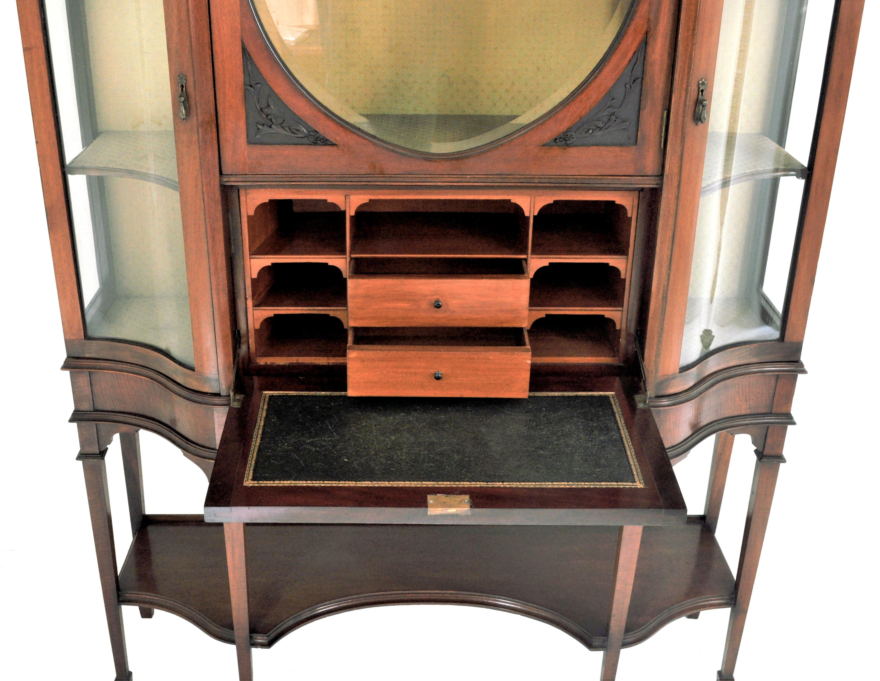 English Edwardian Hepplewhite Revival Mahogany Secretary Desk/China Cabinet, circa 1890
