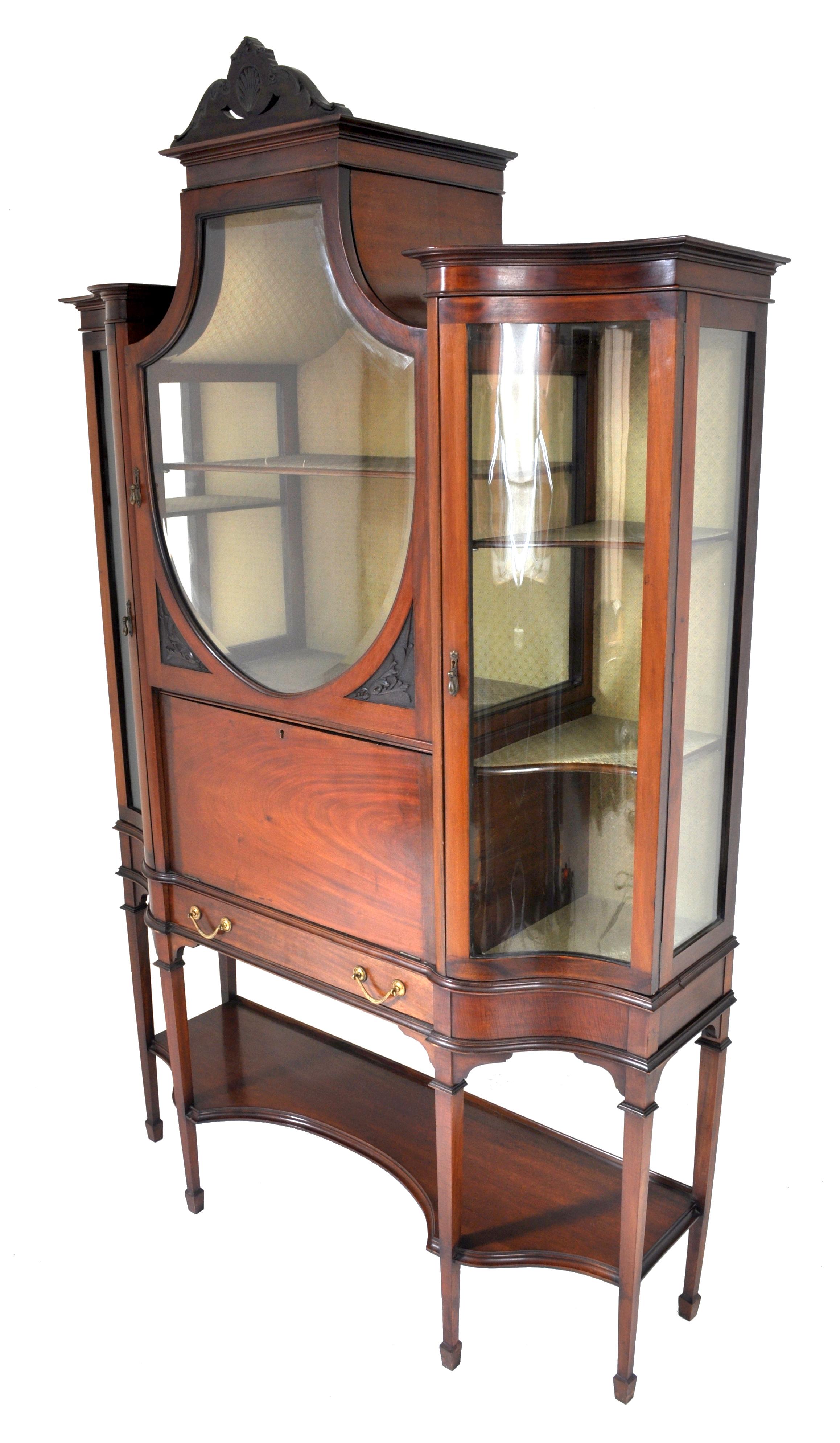 Edwardian Hepplewhite Revival Mahogany Secretary Desk/China Cabinet, circa 1890 In Good Condition In Portland, OR