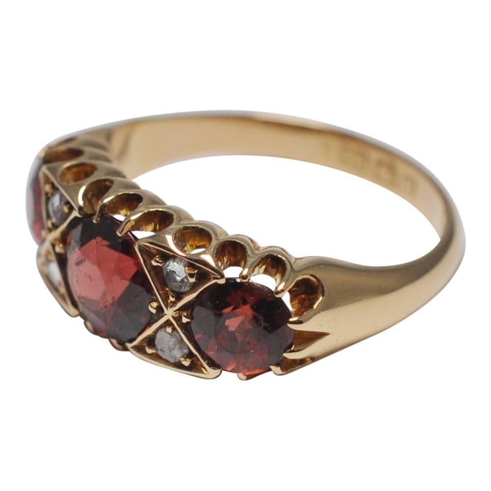 Edwardian Hessonite Garnet Diamond Gold Ring In Good Condition In ALTRINCHAM, GB