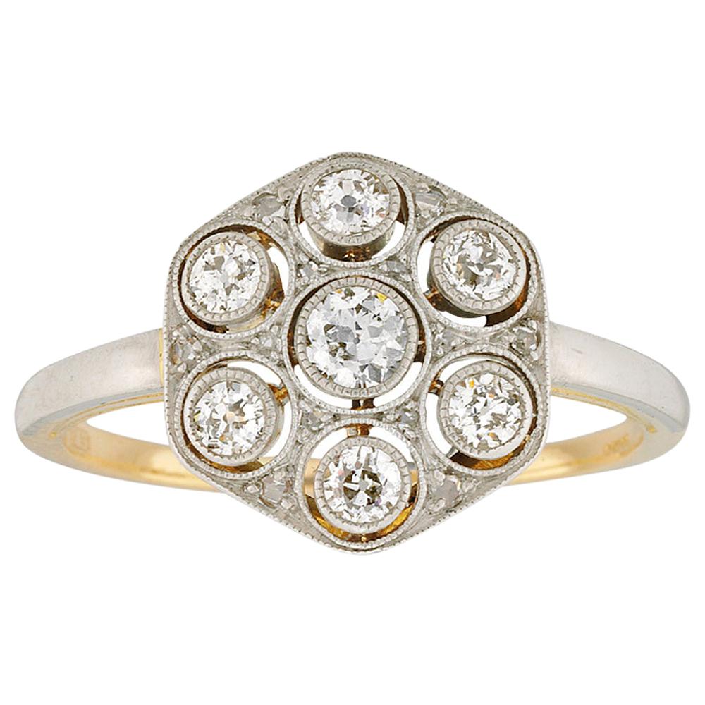 Edwardian Hexagonal Shaped Diamond Panel Ring For Sale