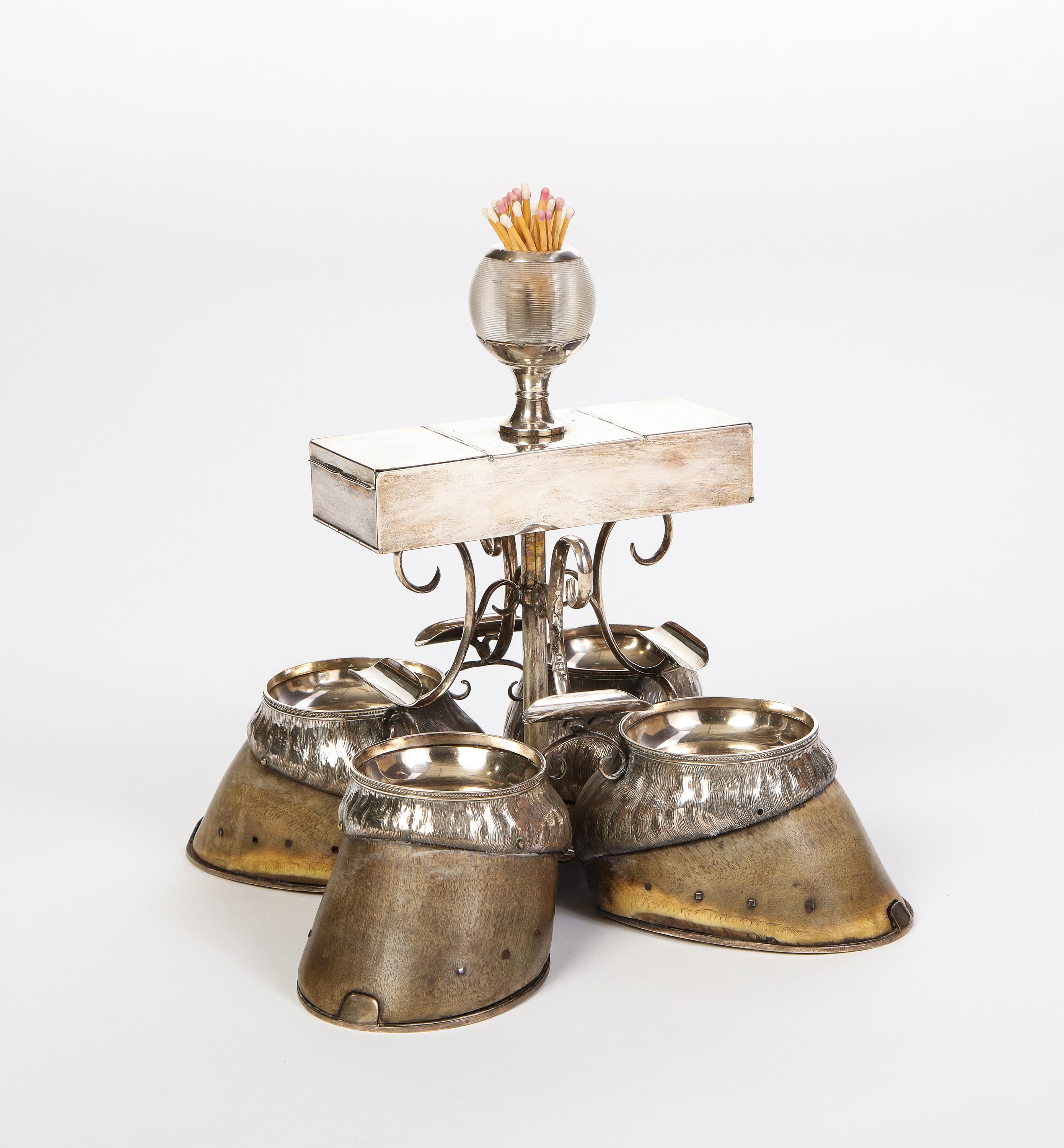 Edwardian Hoof-Mounted Sterling Silver Smoking Compendium, Circa 1908 For Sale 2