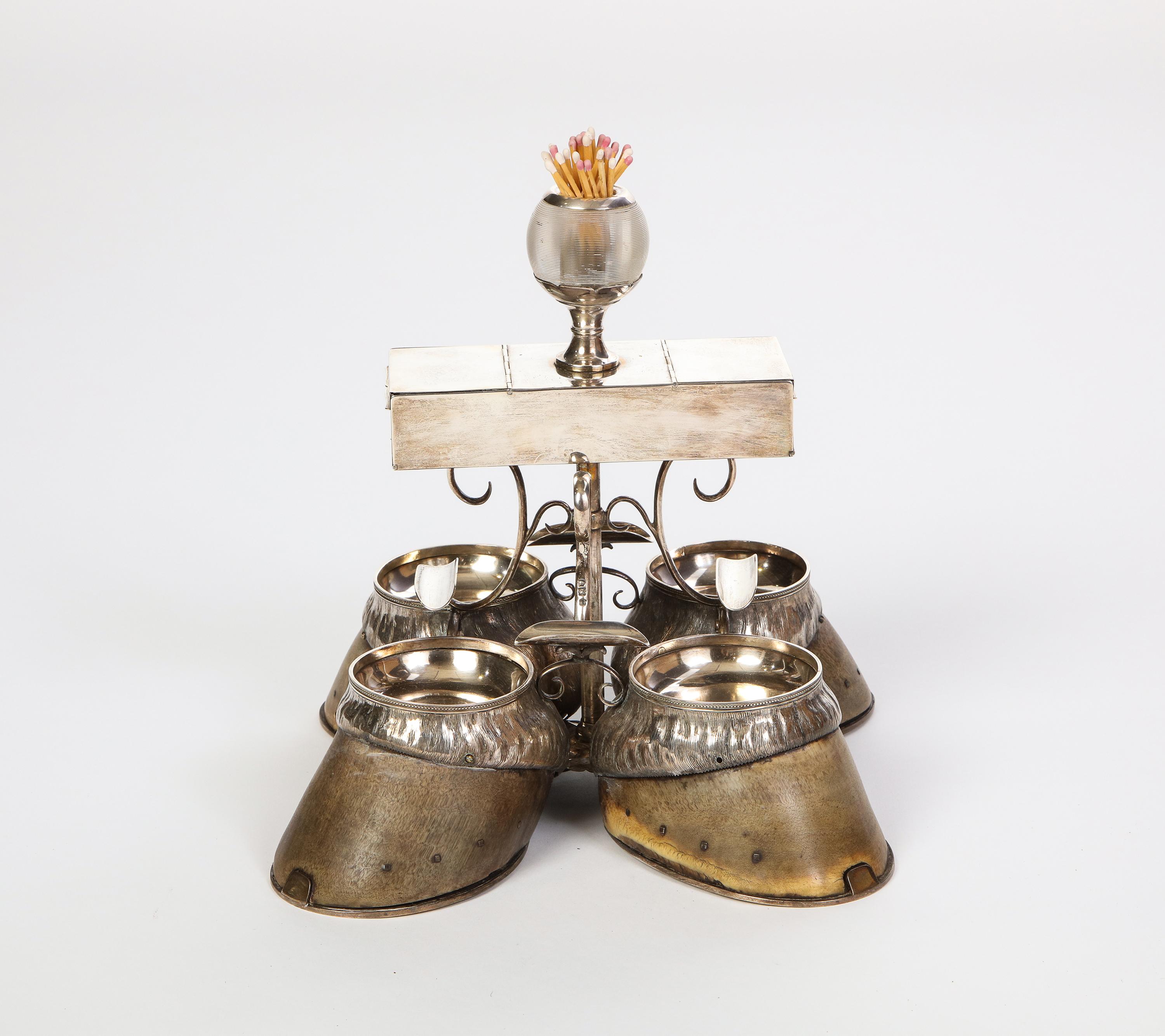 Edwardian Hoof-Mounted Sterling Silver Smoking Compendium, Circa 1908 For Sale 3