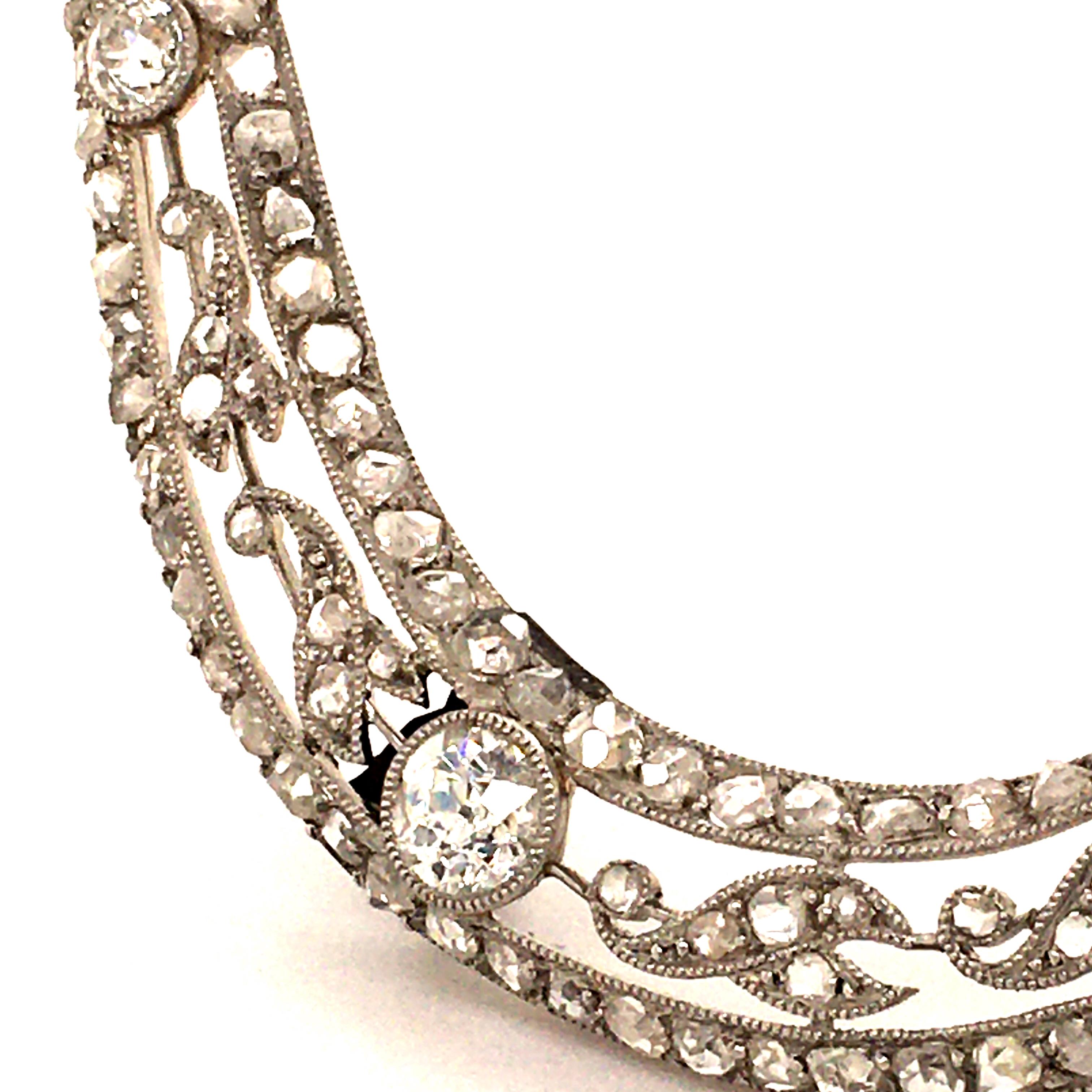 Women's or Men's Edwardian Horseshoe Diamond Brooch in Platinum