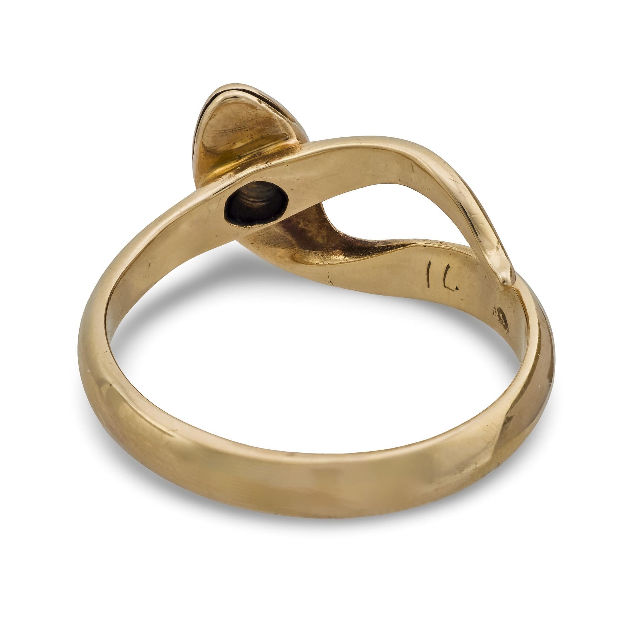 Édouardien Bague serpent en or jaune 14k, diamant rubis hongrois édouardien en vente