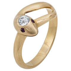 Edwardian Hungarian diamond ruby 14k yellow gold snake ring