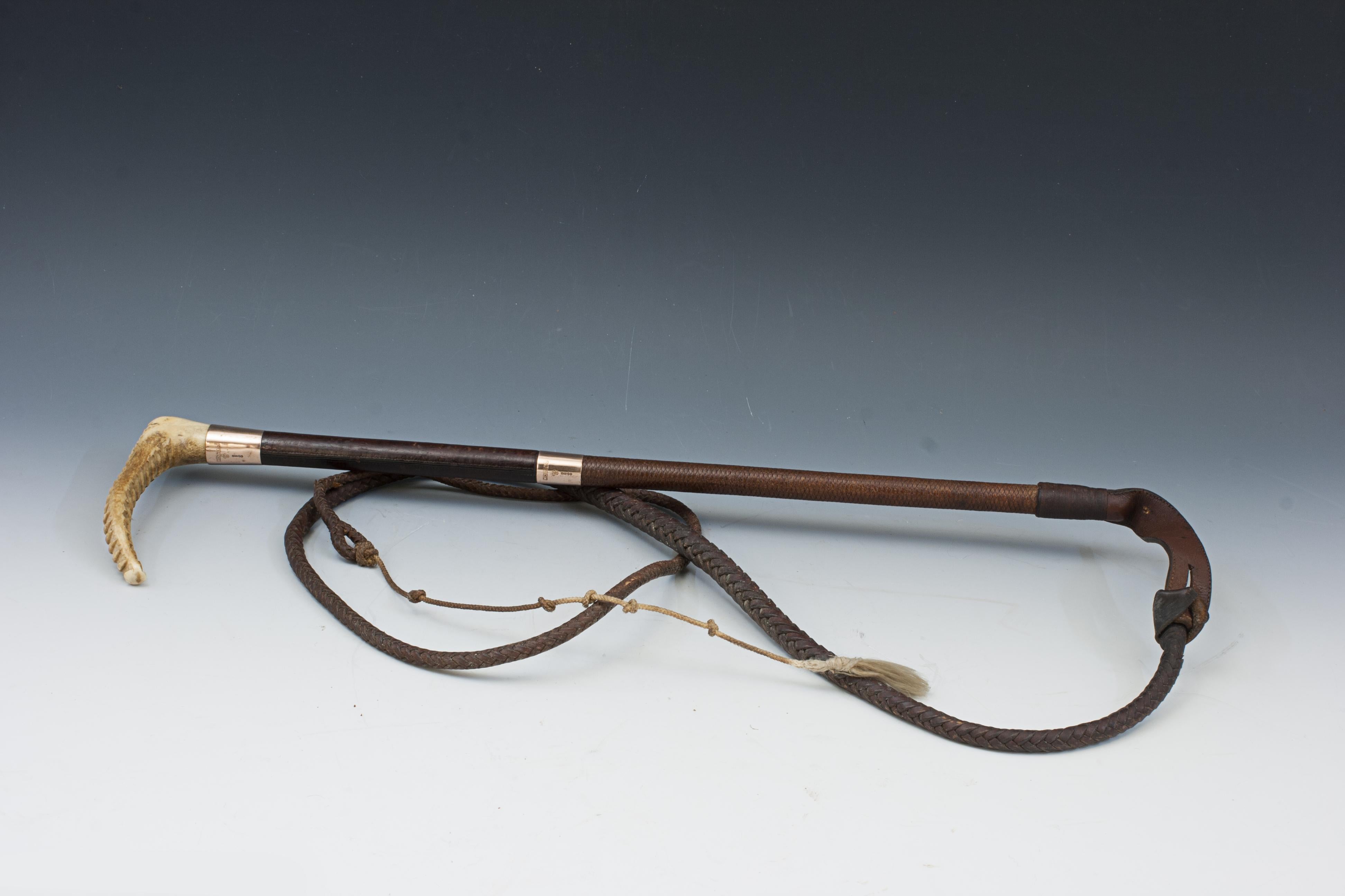 British Edwardian Hunting Whip With Gold Mounts For Sale