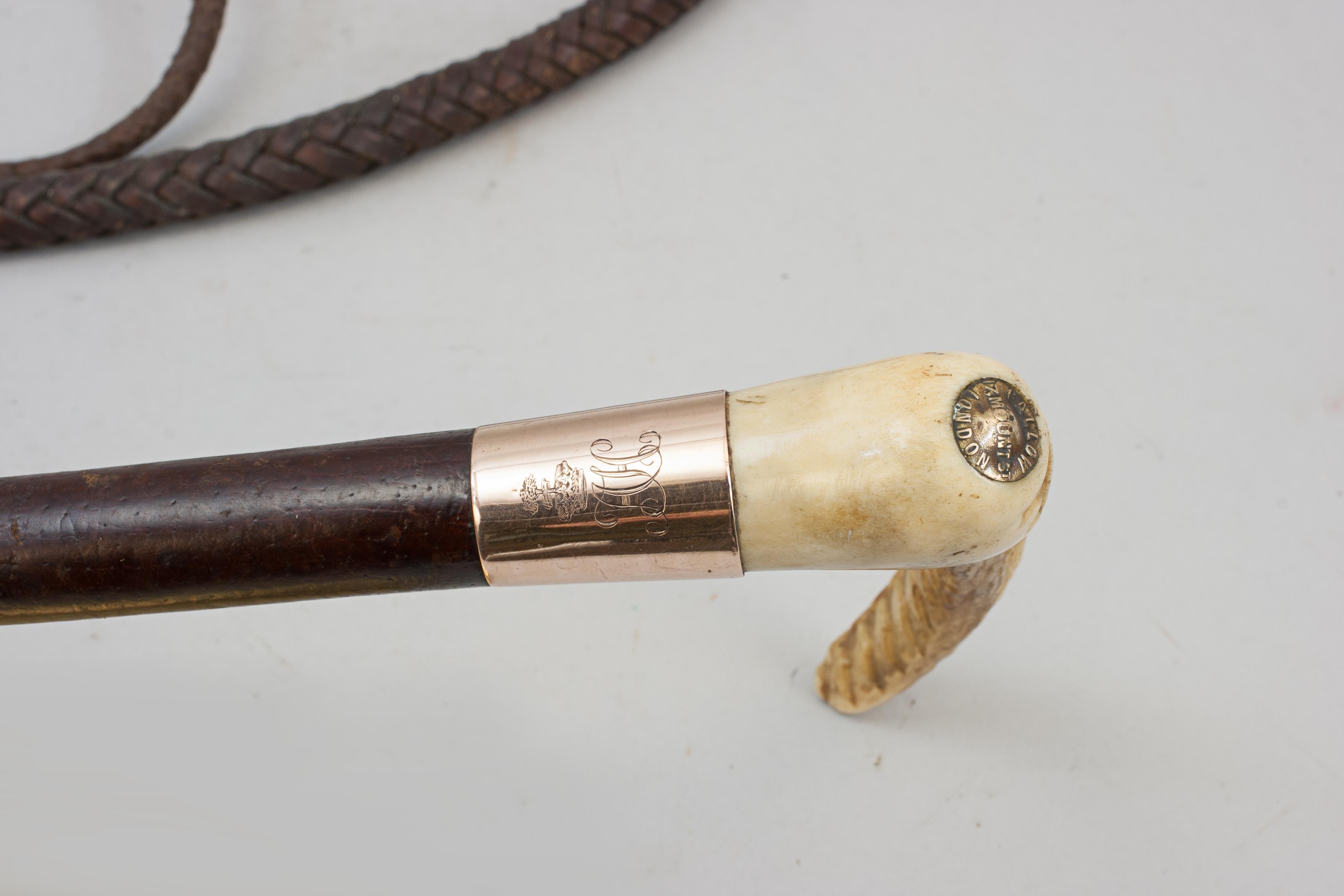 20th Century Edwardian Hunting Whip With Gold Mounts For Sale