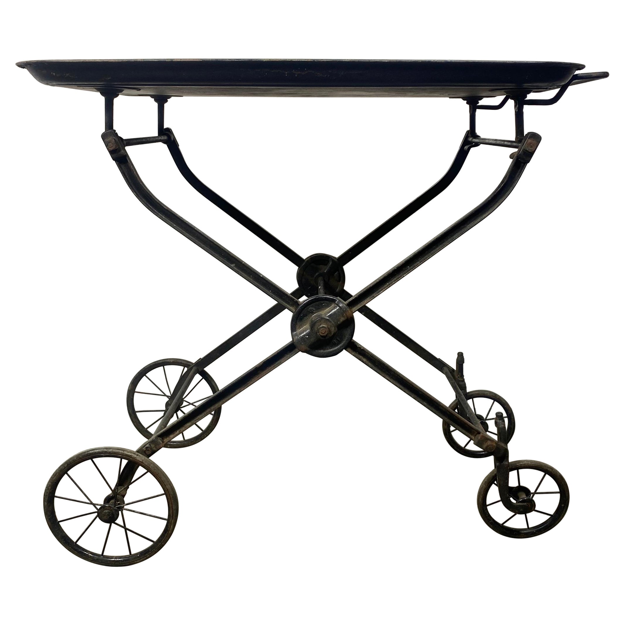 Carrello da tè industriale edoardiano per hotel, carrello per bevande, carrello per servire, circa 1890 in vendita