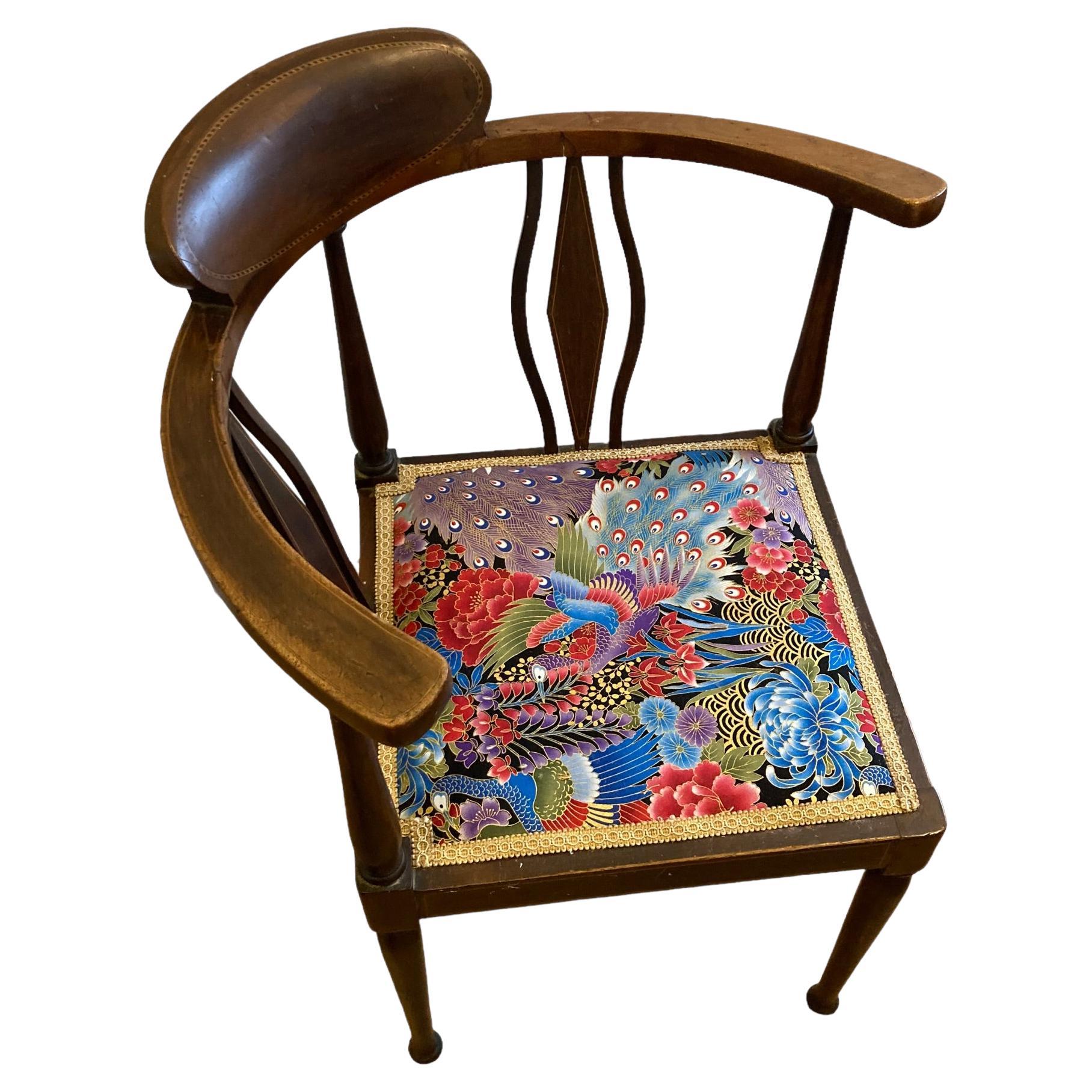 Chaise d'angle édouardienne en marqueterie 1900 en vente