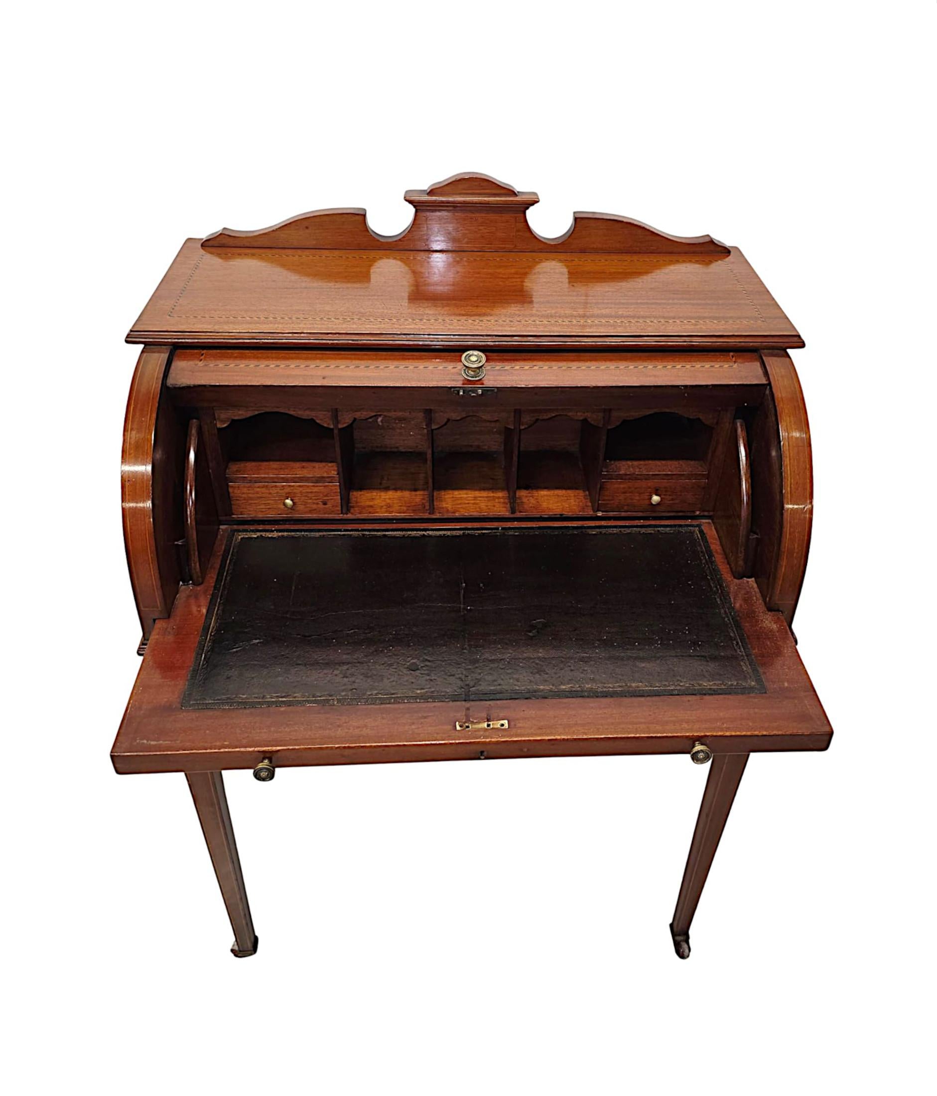 Edwardian Inlaid Cylinder Desk with Pull Out Leather Writing Slide For Sale 1