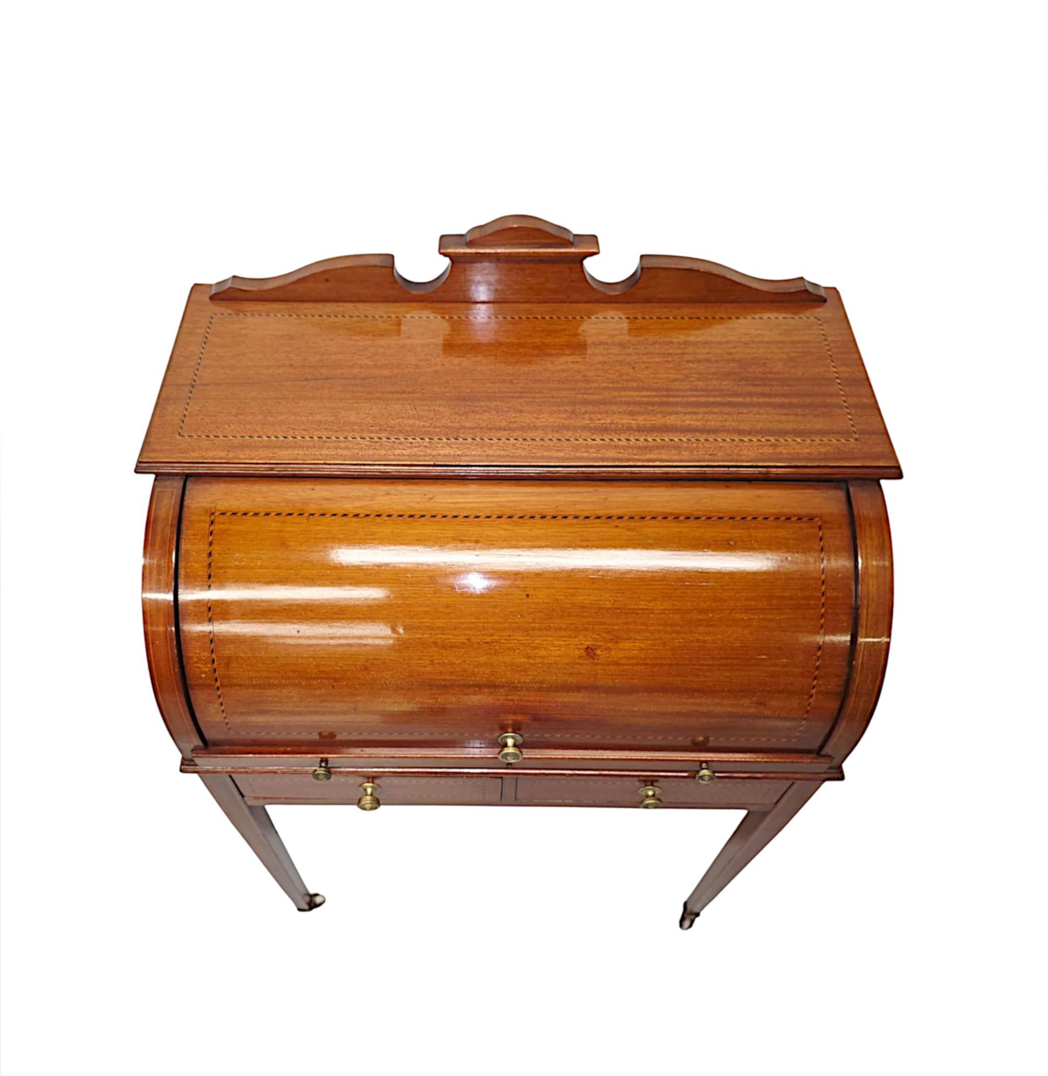 Edwardian Inlaid Cylinder Desk with Pull Out Leather Writing Slide For Sale 2