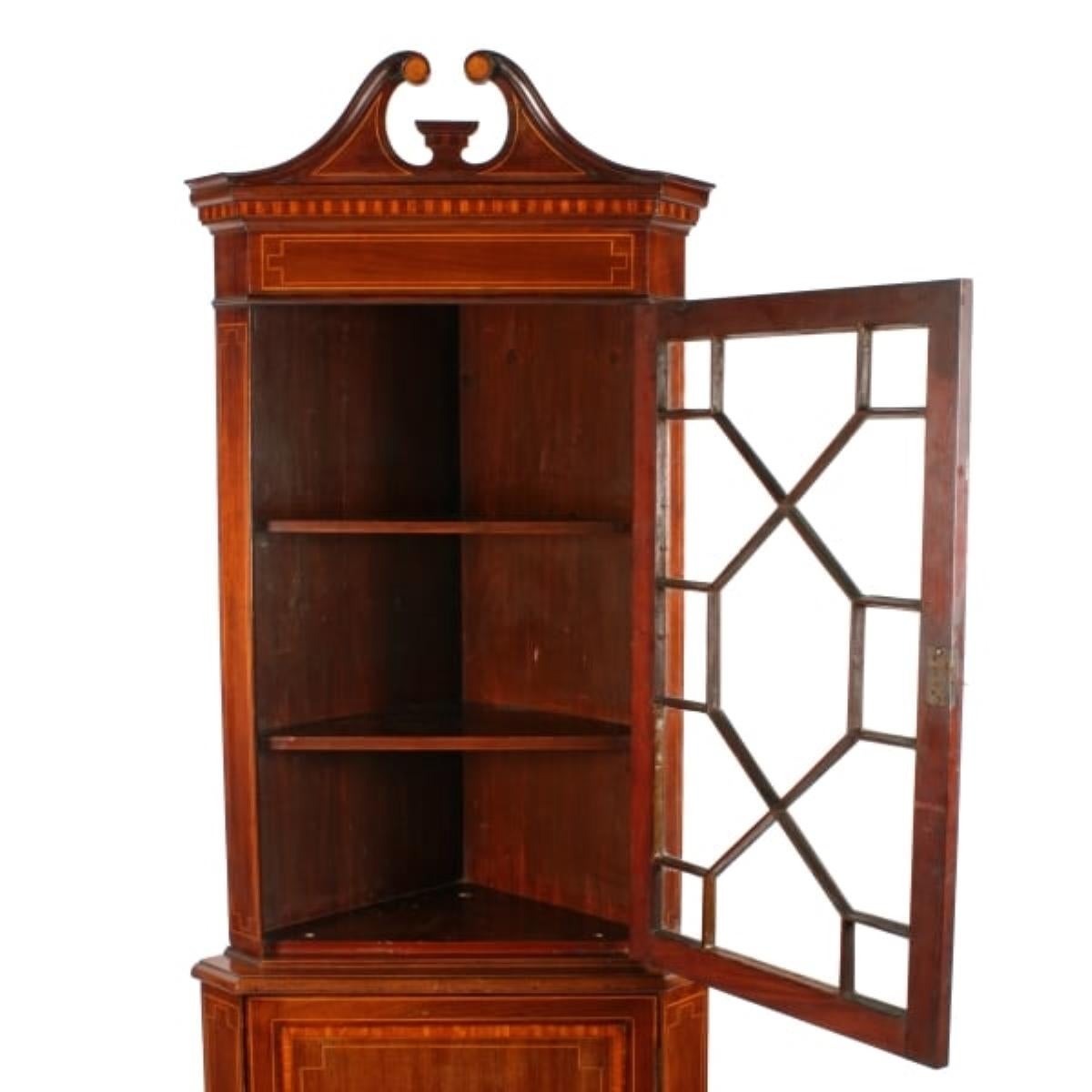 Mahogany Edwardian Inlaid Double Corner Cabinet, Early 20th Century For Sale