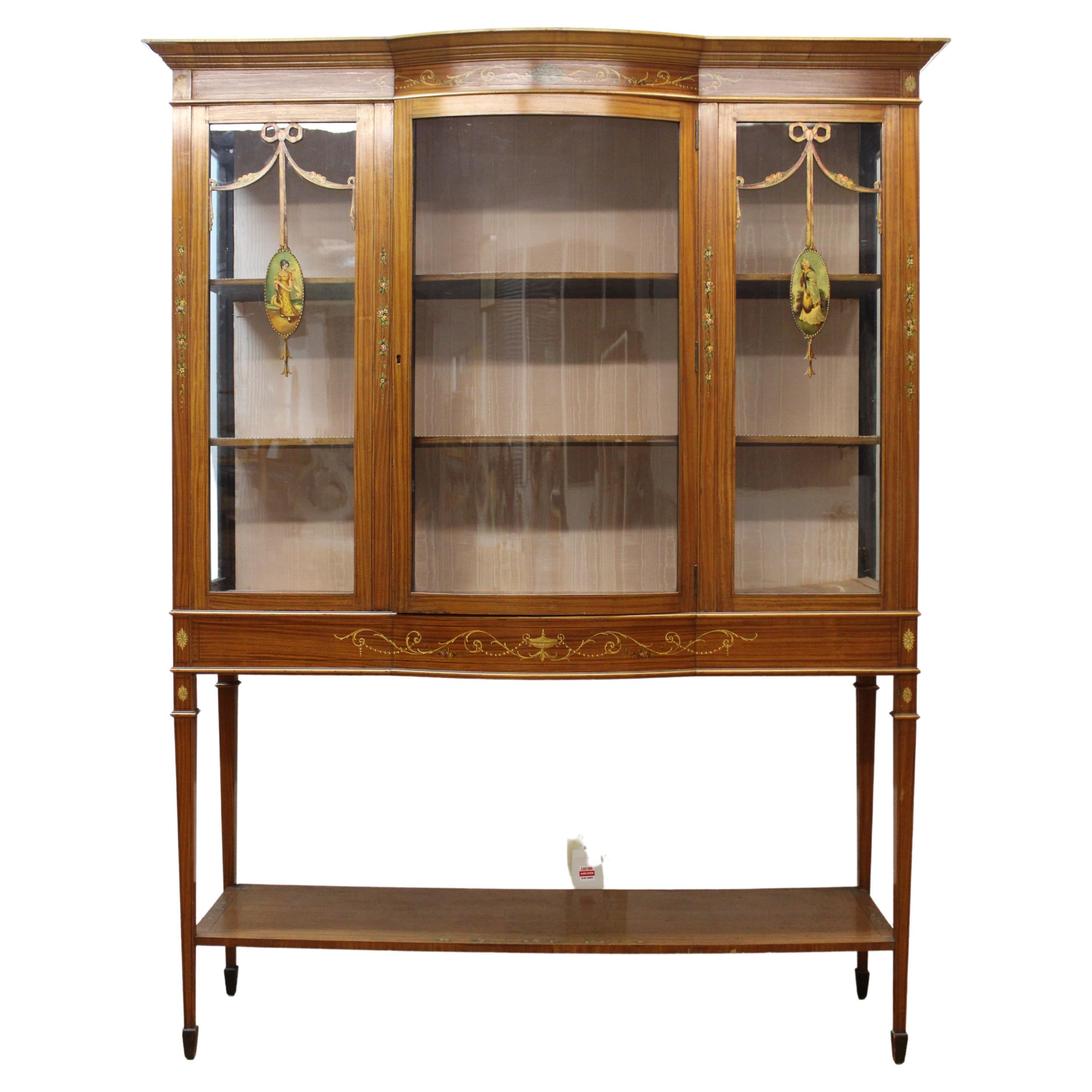 Edwardian Hand Painted Display Cabinet For Sale