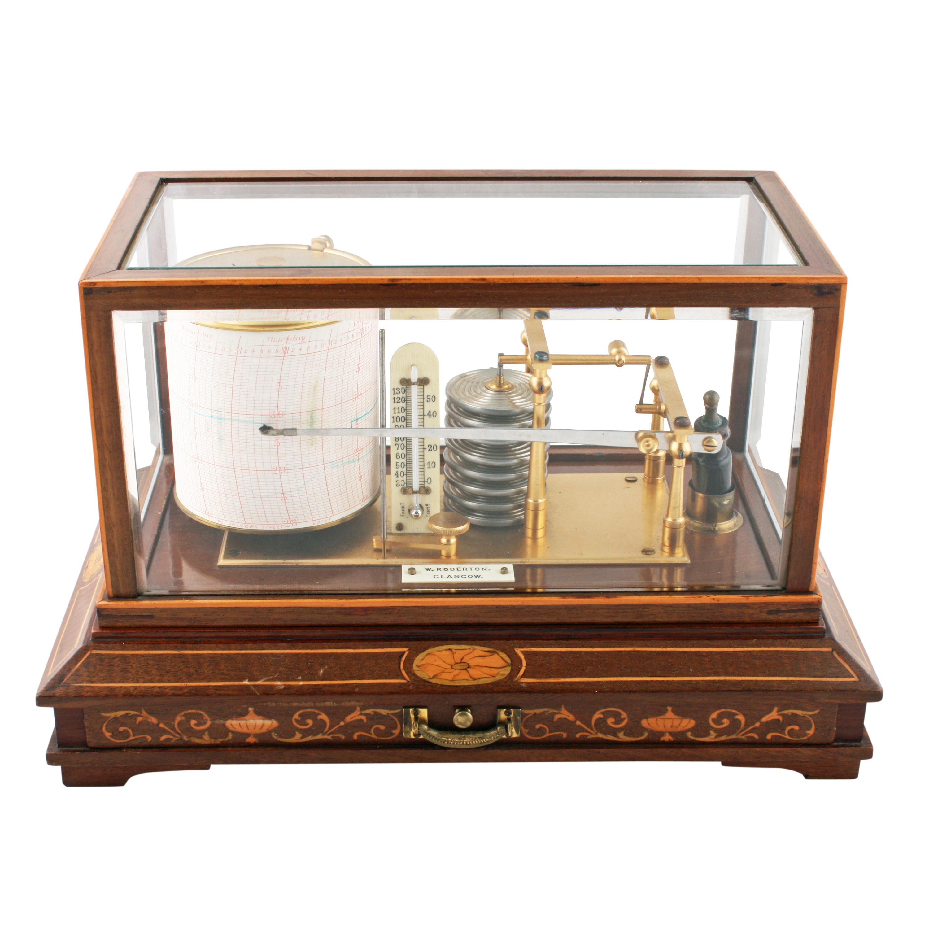 Edwardian Inlaid Mahogany Barograph In Good Condition For Sale In Newcastle Upon Tyne, GB