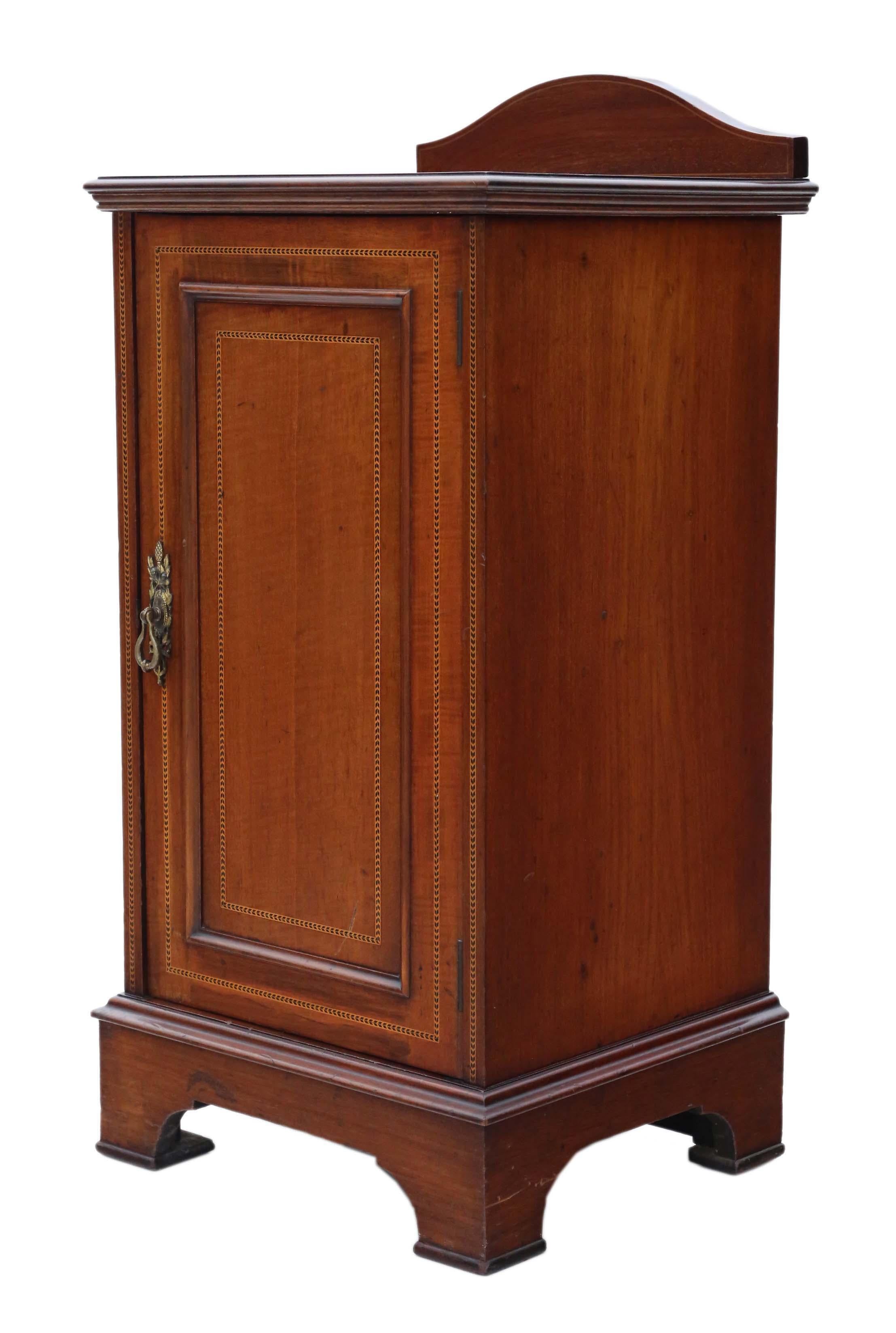 20th Century Edwardian Inlaid Mahogany Bedside Table Cupboard Cabinet