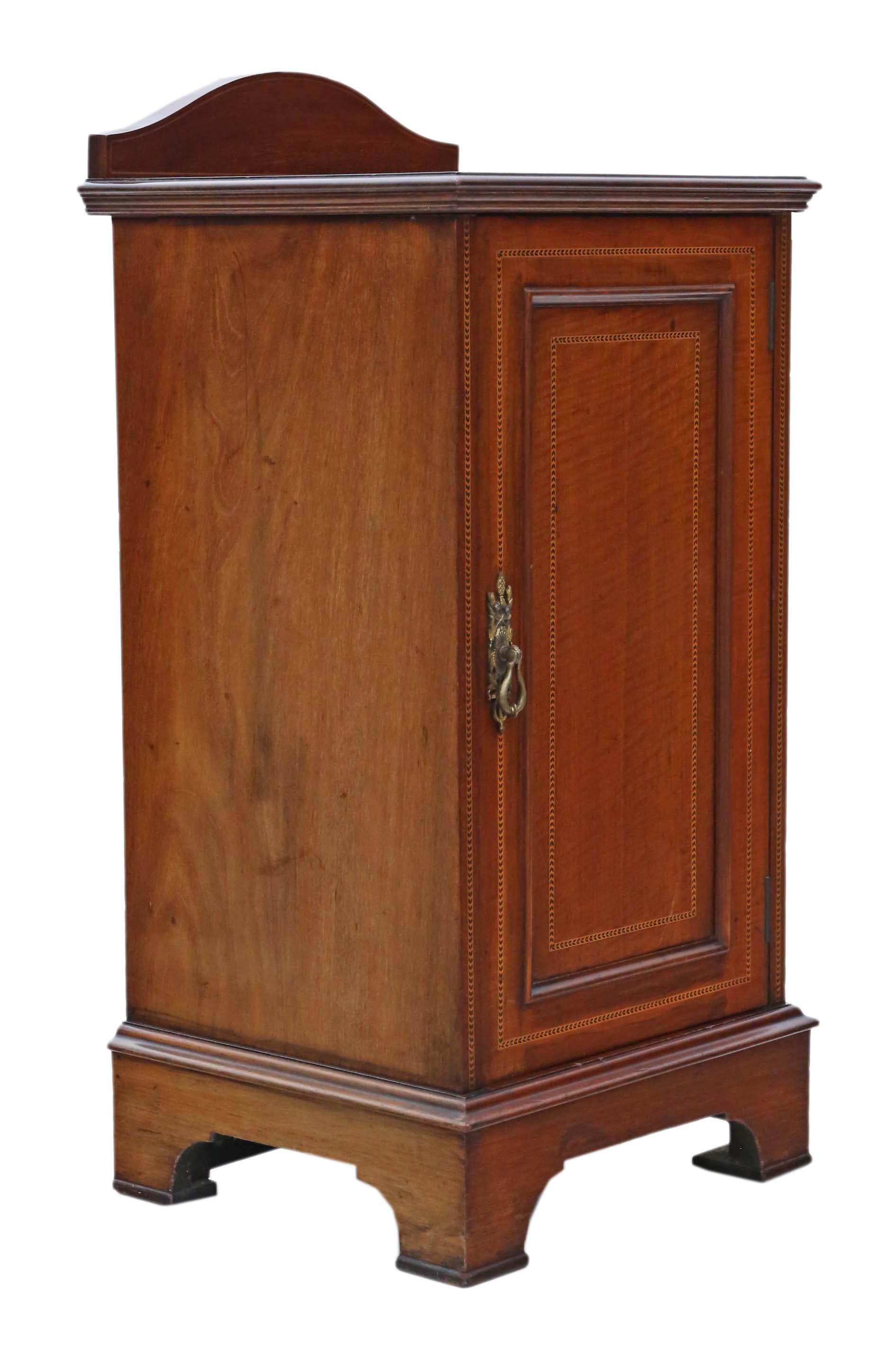 Edwardian Inlaid Mahogany Bedside Table Cupboard Cabinet 1